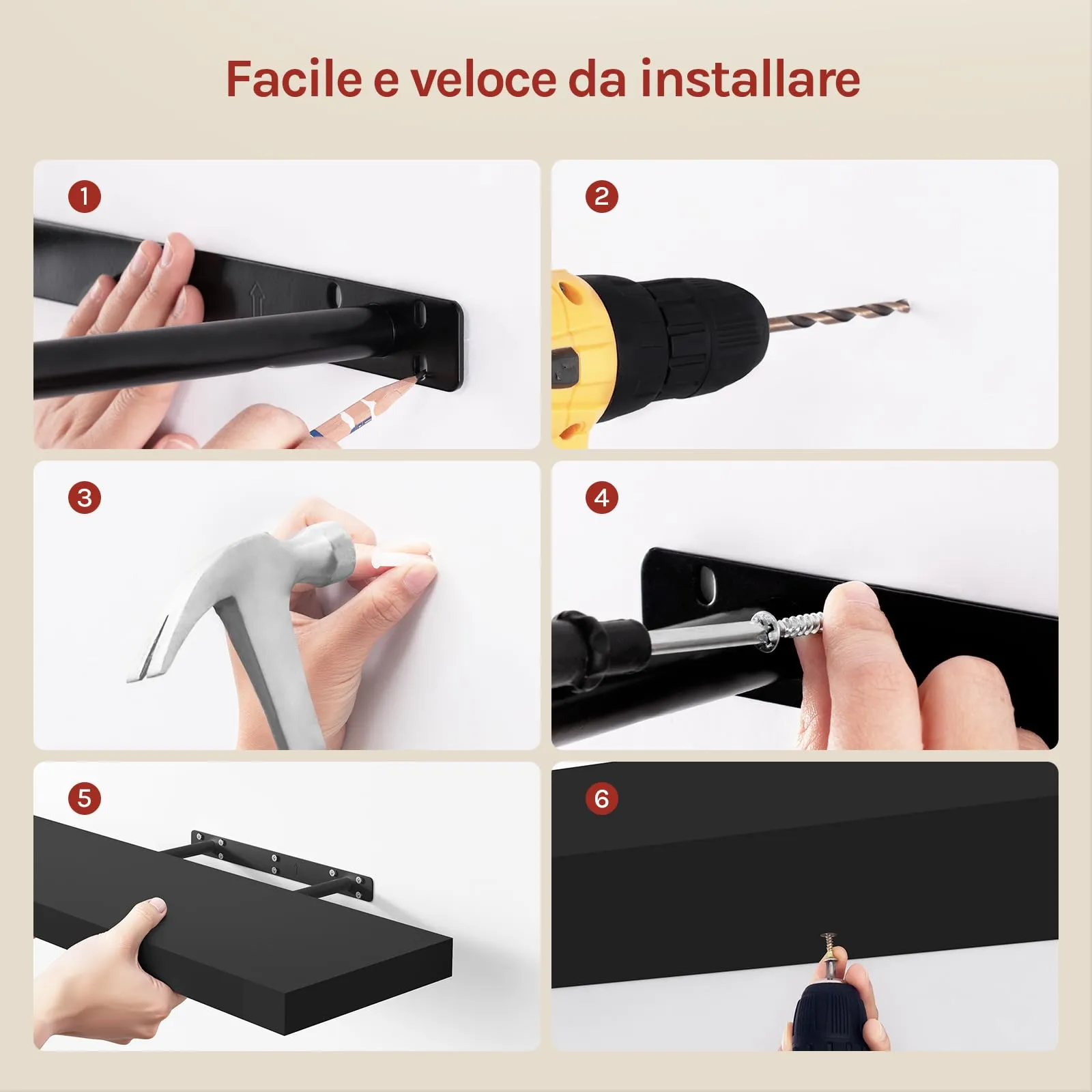 WOLTU Mensola da Muro Rettangolare in Legno Nero 70cm RG9369sz - immagine 4