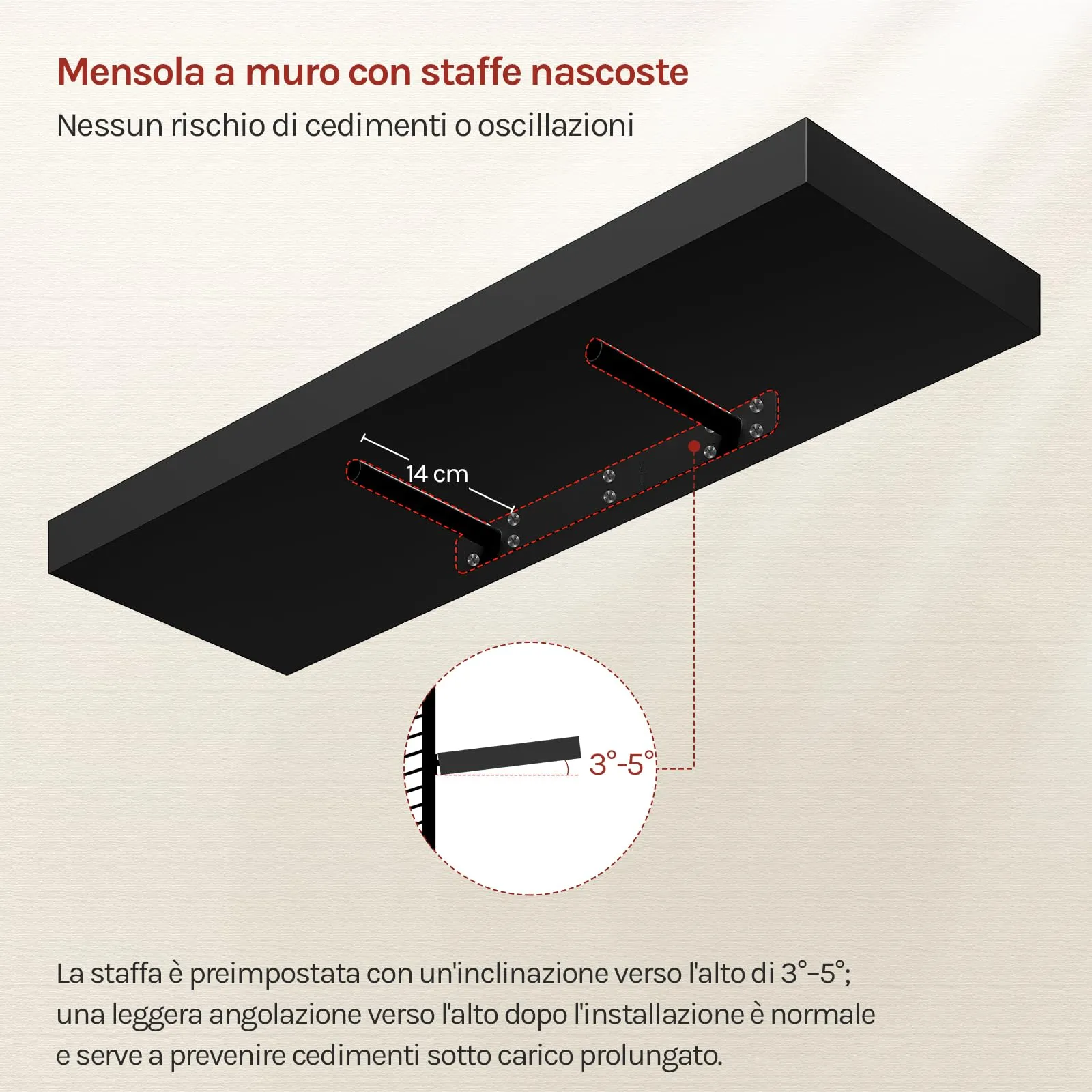 WOLTU Mensola da Muro Rettangolare in Legno Nero 70cm RG9369sz - immagine 5