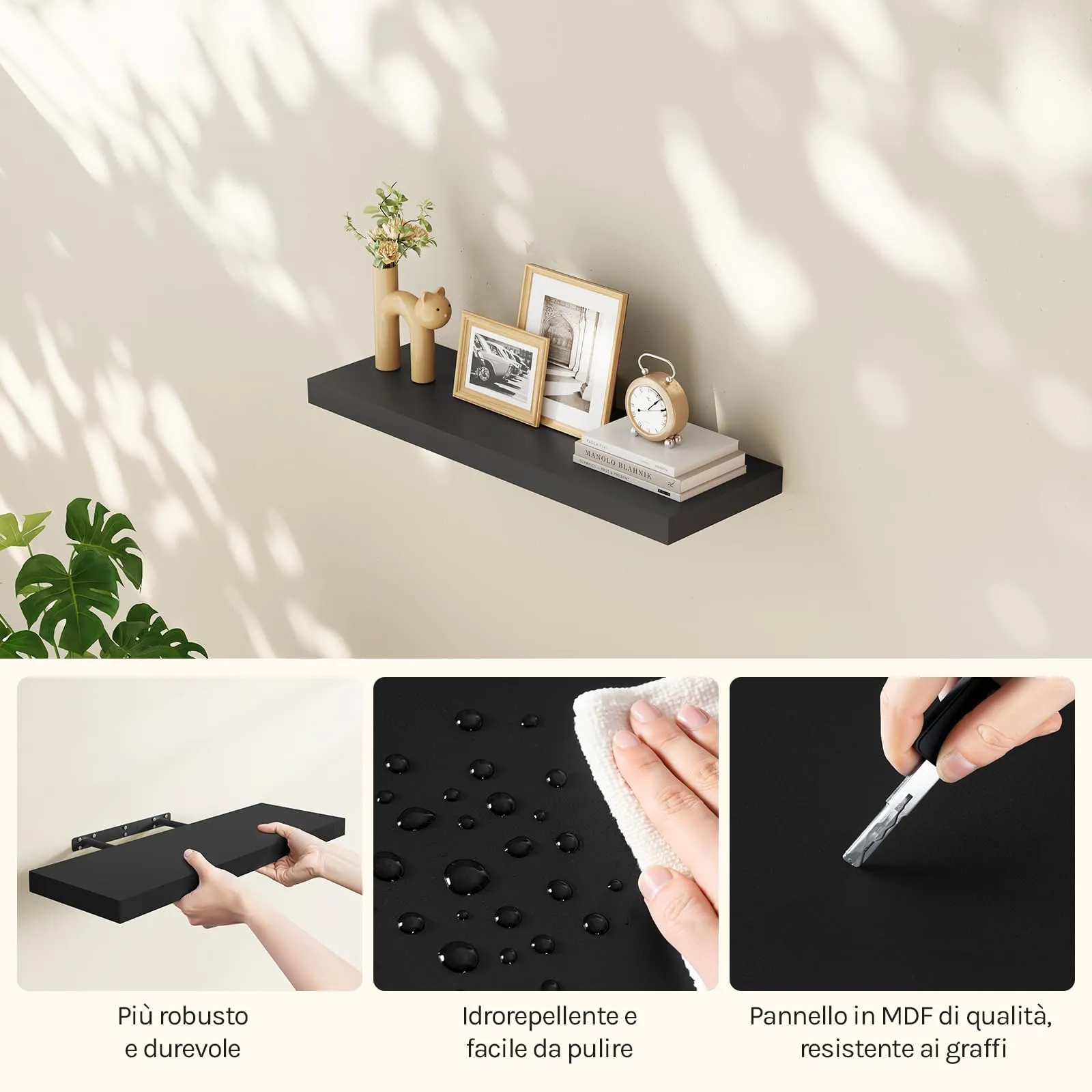 WOLTU Mensola da Muro Rettangolare in Legno Nero 70cm RG9369sz - immagine 8
