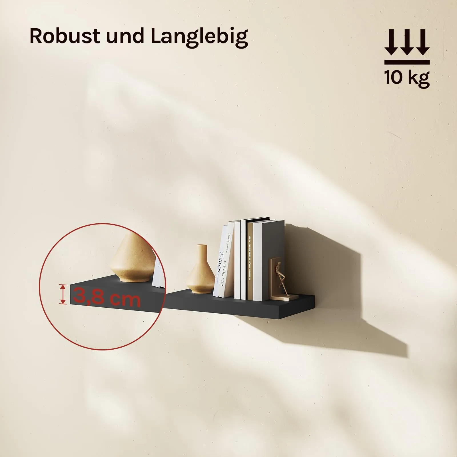 WOLTU Mensola da Muro Rettangolare in Legno Nero 40cm RG9372sz-b - immagine 2