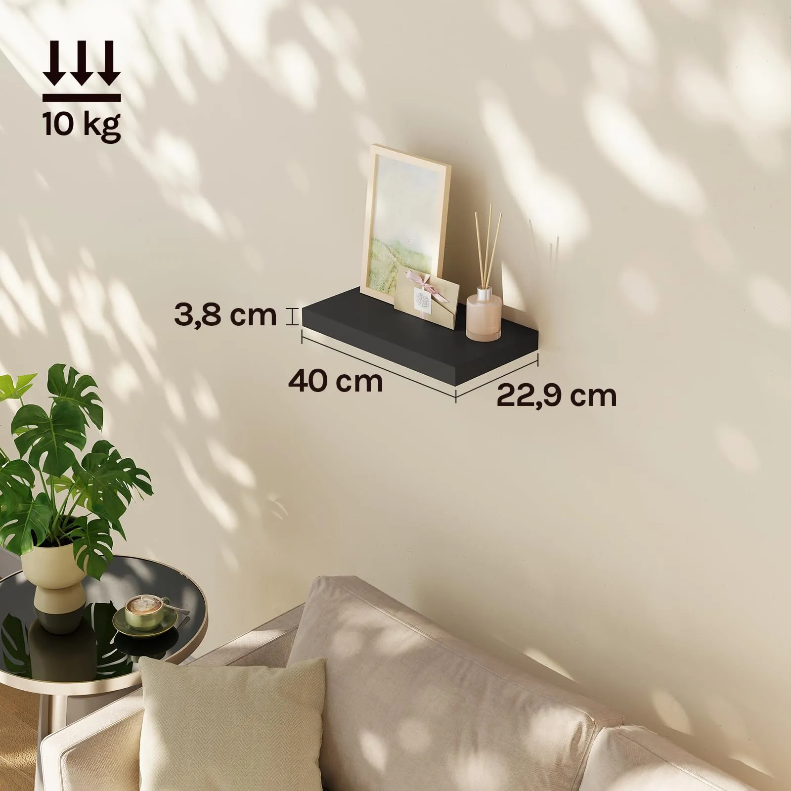 WOLTU Mensola da Muro Rettangolare in Legno Nero 40cm RG9372sz-b - immagine 3