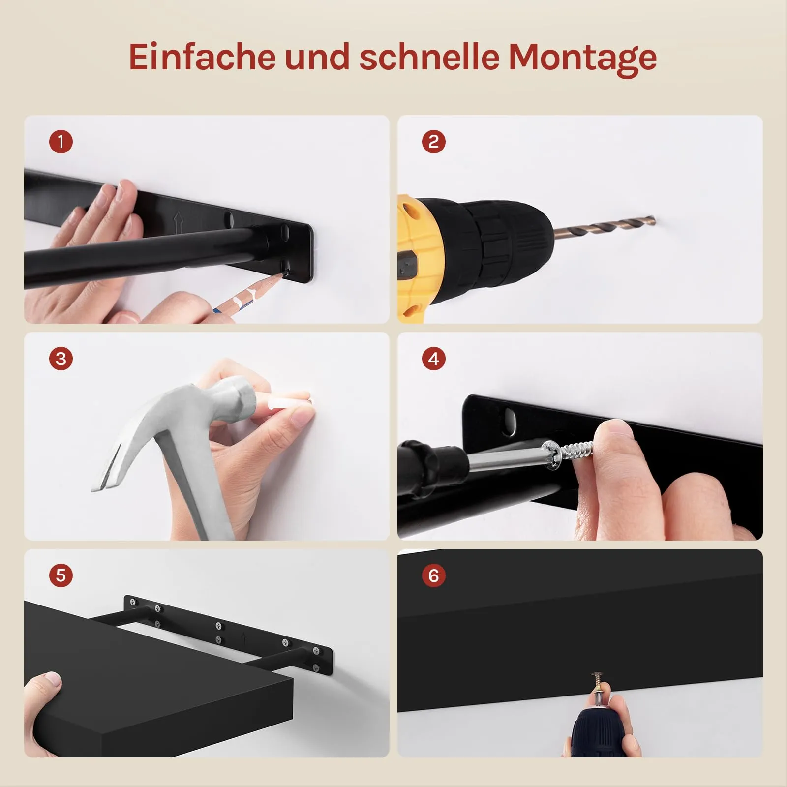 WOLTU Mensola da Muro Rettangolare in Legno Nero 40cm RG9372sz-b - immagine 4