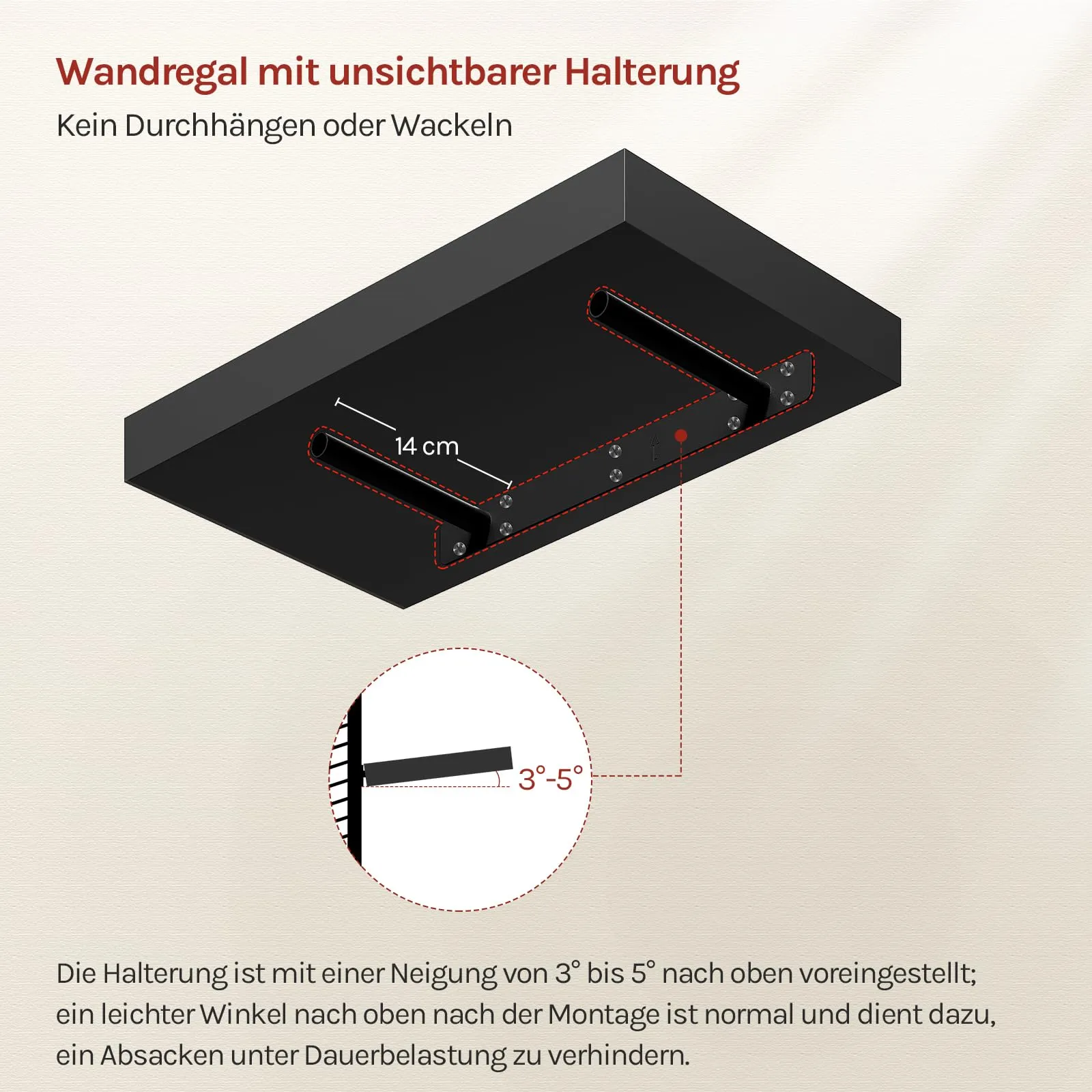 WOLTU Mensola da Muro Rettangolare in Legno Nero 40cm RG9372sz-b - immagine 5