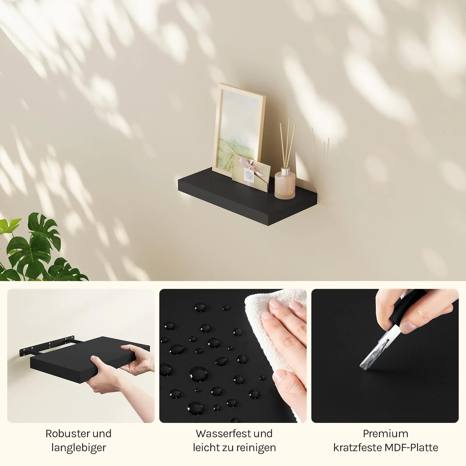 WOLTU Mensola da Muro Rettangolare in Legno Nero 40cm RG9372sz-b - immagine 8