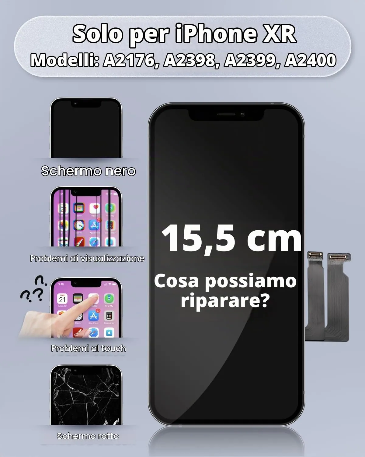 GULEEK Display LCD FHD COF 6,1" per iPhone XR (A1984, A2105, A2106, A2108) Nero - immagine 2