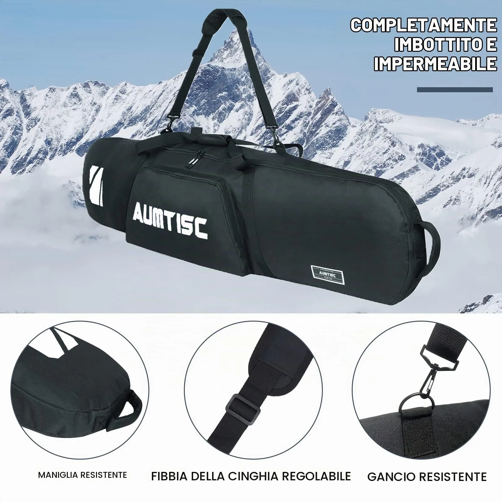 AUMTISC Borsa da Snowboard e Sci Imbottita, Bianco, 165 cm - immagine 3