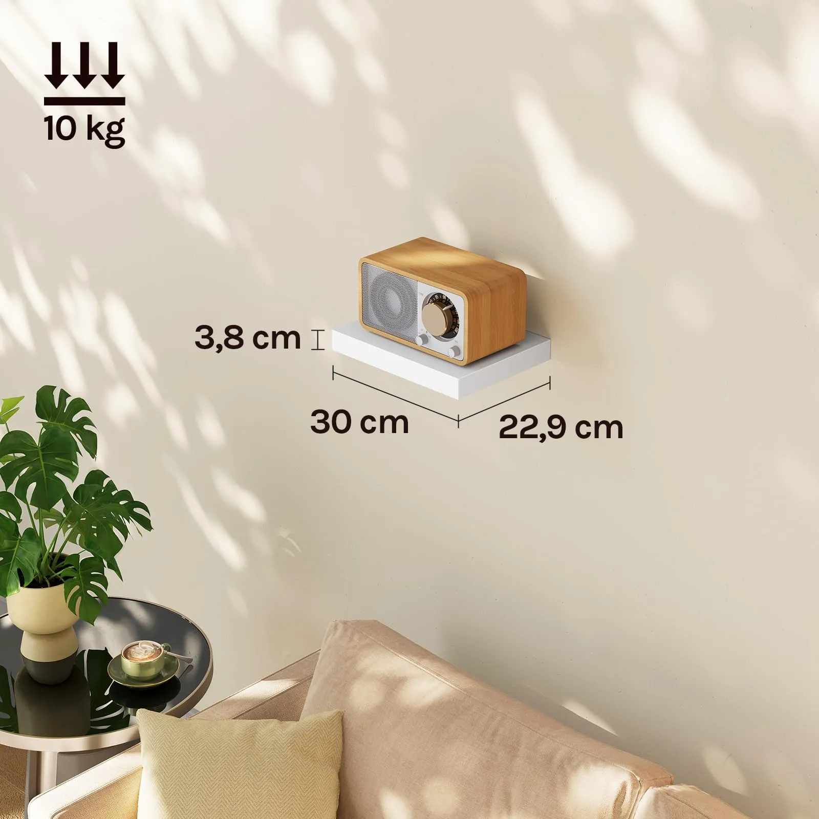WOLTU Mensola da Muro Rettangolare in Legno Bianco 30cm RG9371ws - immagine 3