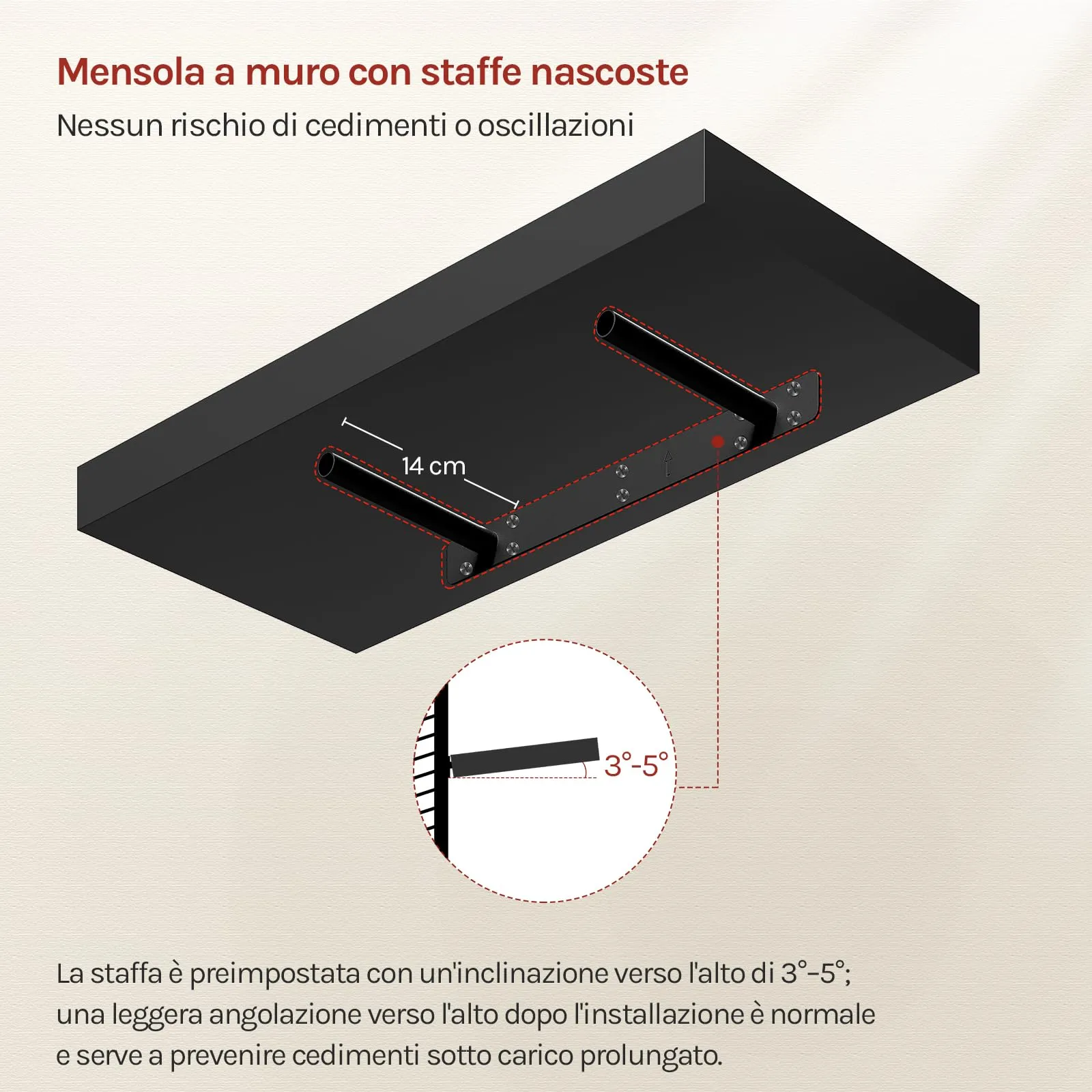 WOLTU Mensola da Muro in MDF, Nero, 50x22.9x3.8 cm - immagine 5