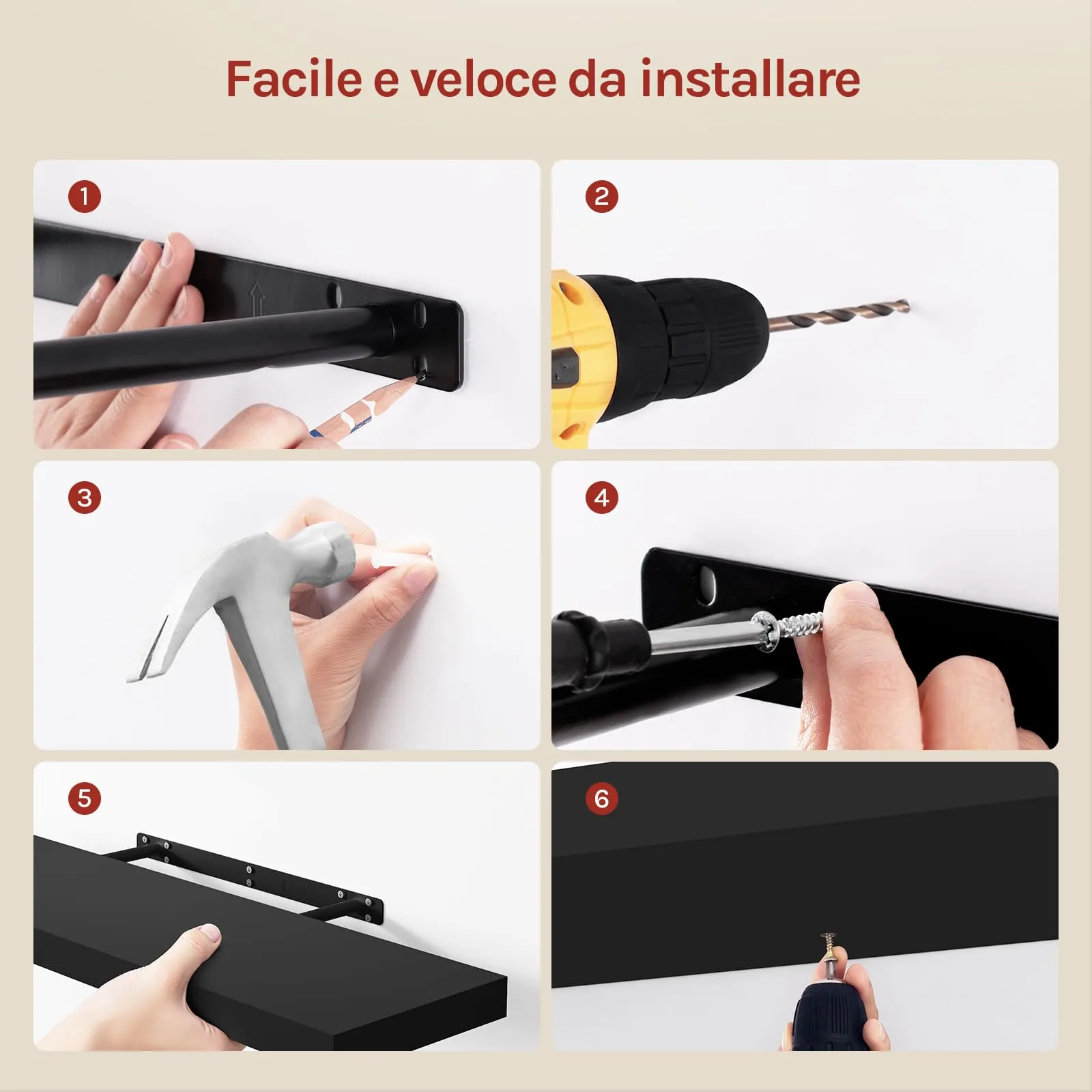 WOLTU Mensola da Muro in MDF, Nero, 90x22.9x3.8 cm - immagine 4