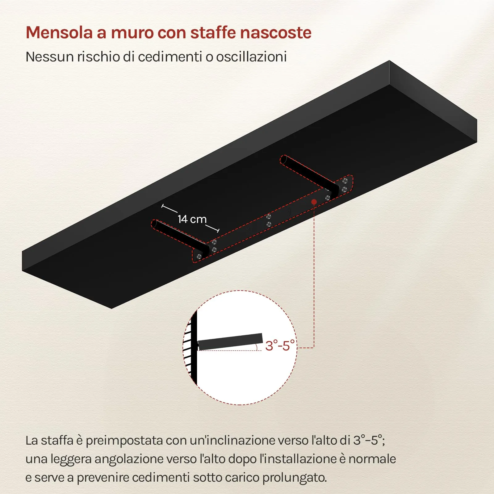 WOLTU Mensola da Muro in MDF, Nero, 90x22.9x3.8 cm - immagine 5