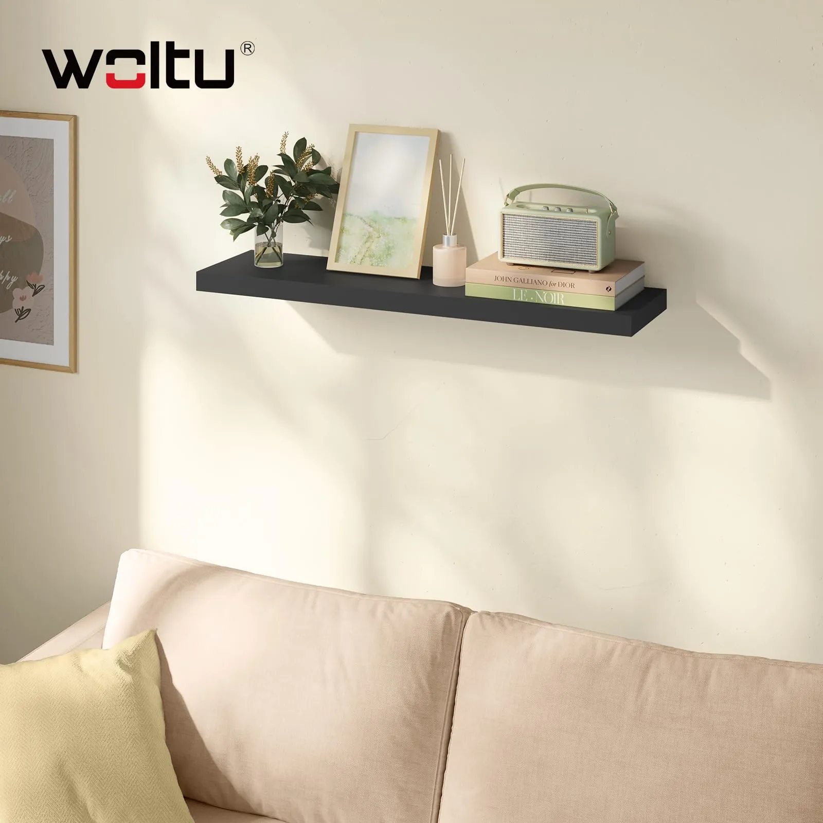WOLTU Mensola da Muro in MDF, Nero, 90x22.9x3.8 cm - immagine 6