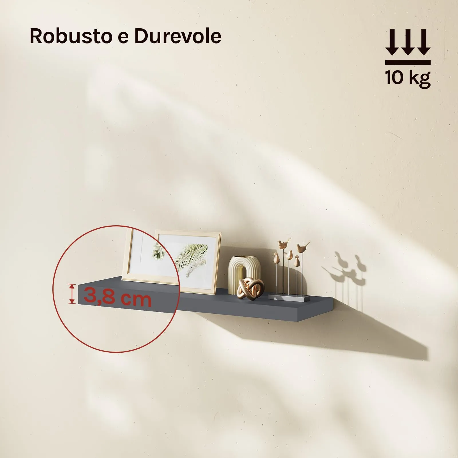 WOLTU Mensola da Muro Rettangolare in Legno, Grigio Scuro, 60cm, RG9319dgr-b - immagine 2