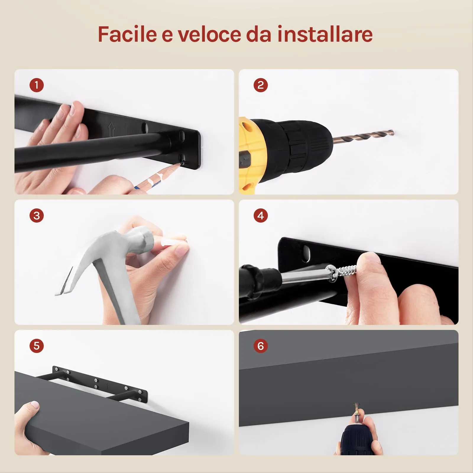 WOLTU Mensola da Muro Rettangolare in Legno, Grigio Scuro, 60cm, RG9319dgr-b - immagine 4