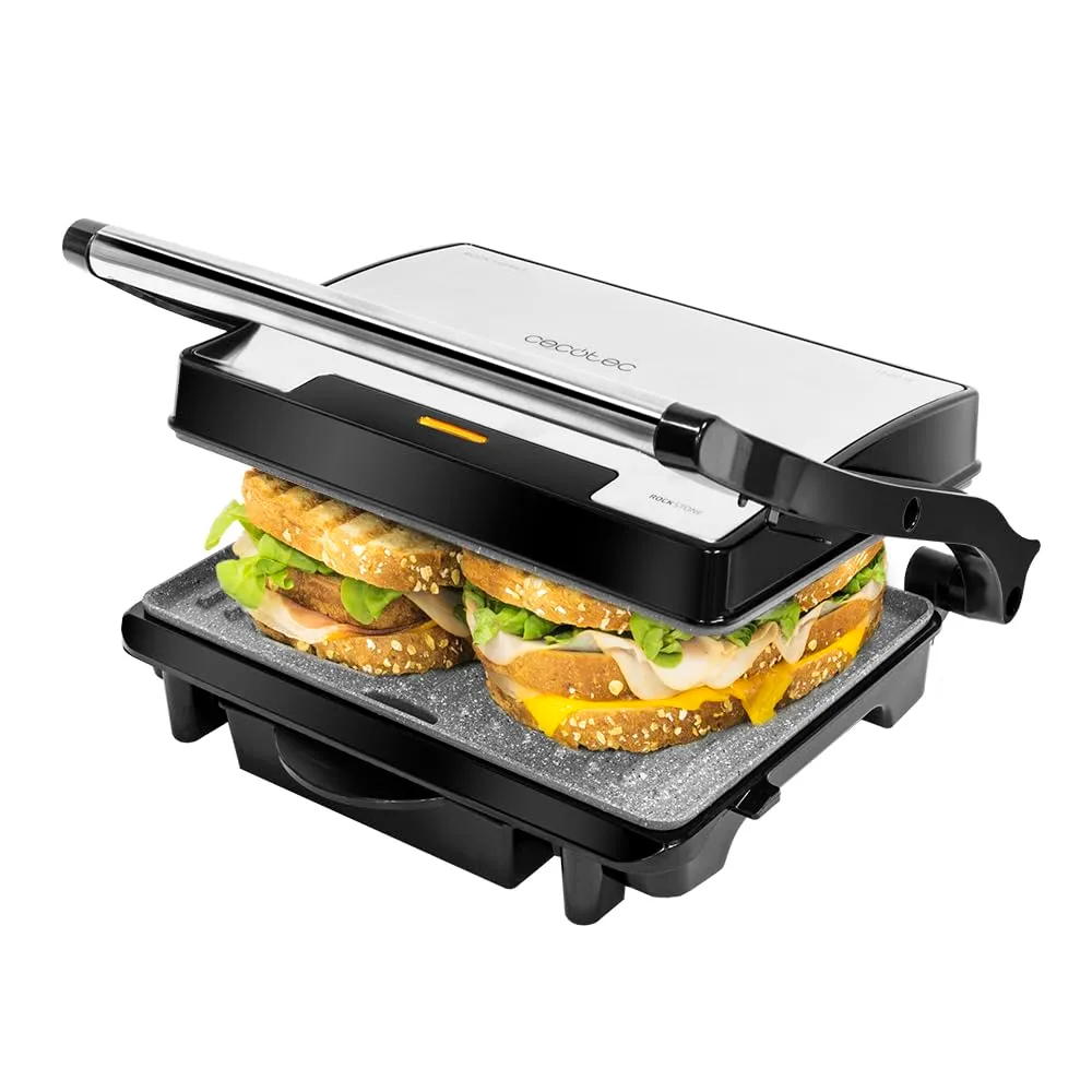 Cecotec Rock'Ngrill 1500 Rapid Griglia Elettrica, 1500 W, Rivestimento Rockstone, Piastra Superiore Regolabile, Vassoio Raccogli Grasso, 12,4x30,8x33,2 cm - immagine 1