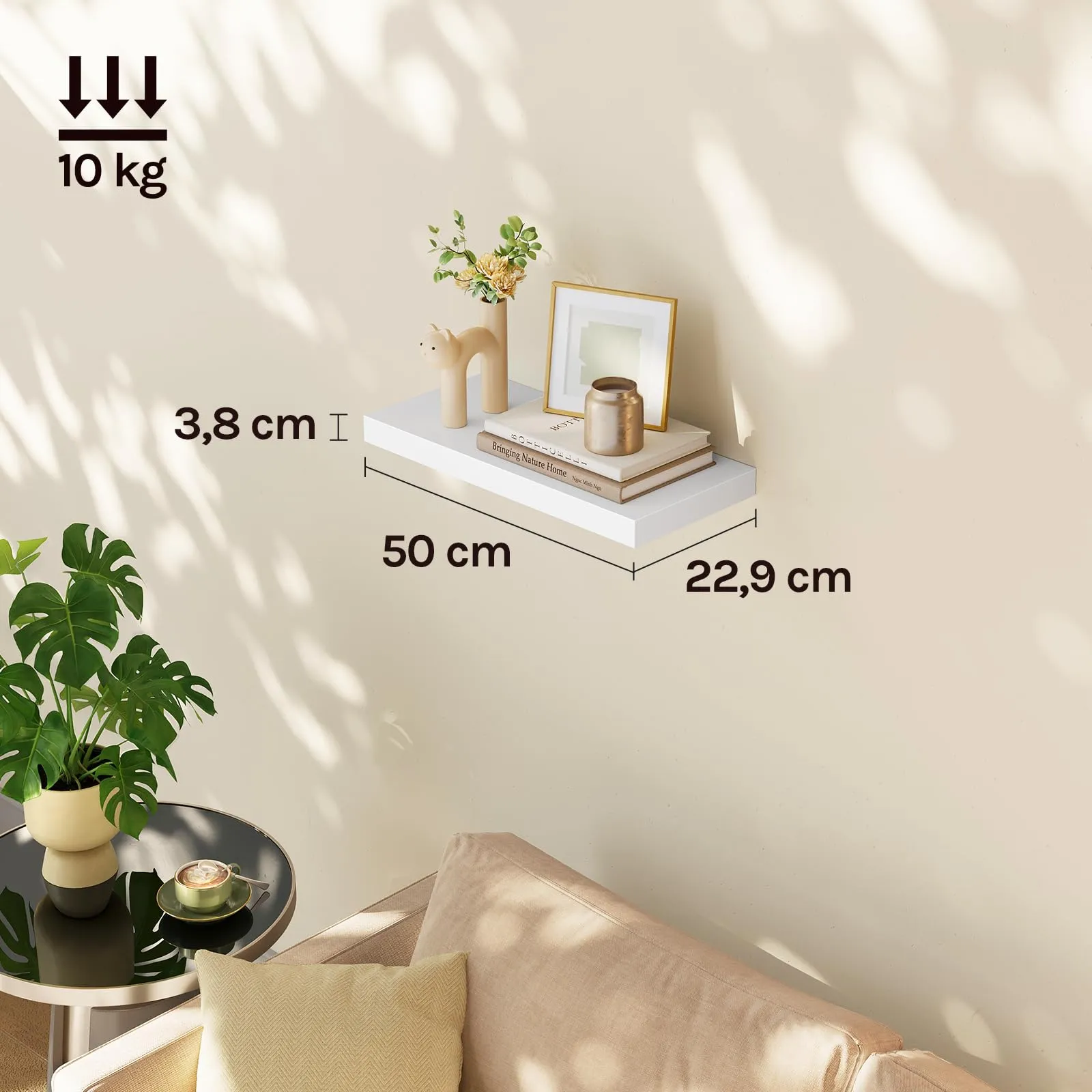 WOLTU Mensola da Muro Rettangolare in Legno Bianco 50cm RG9368ws-b - immagine 3