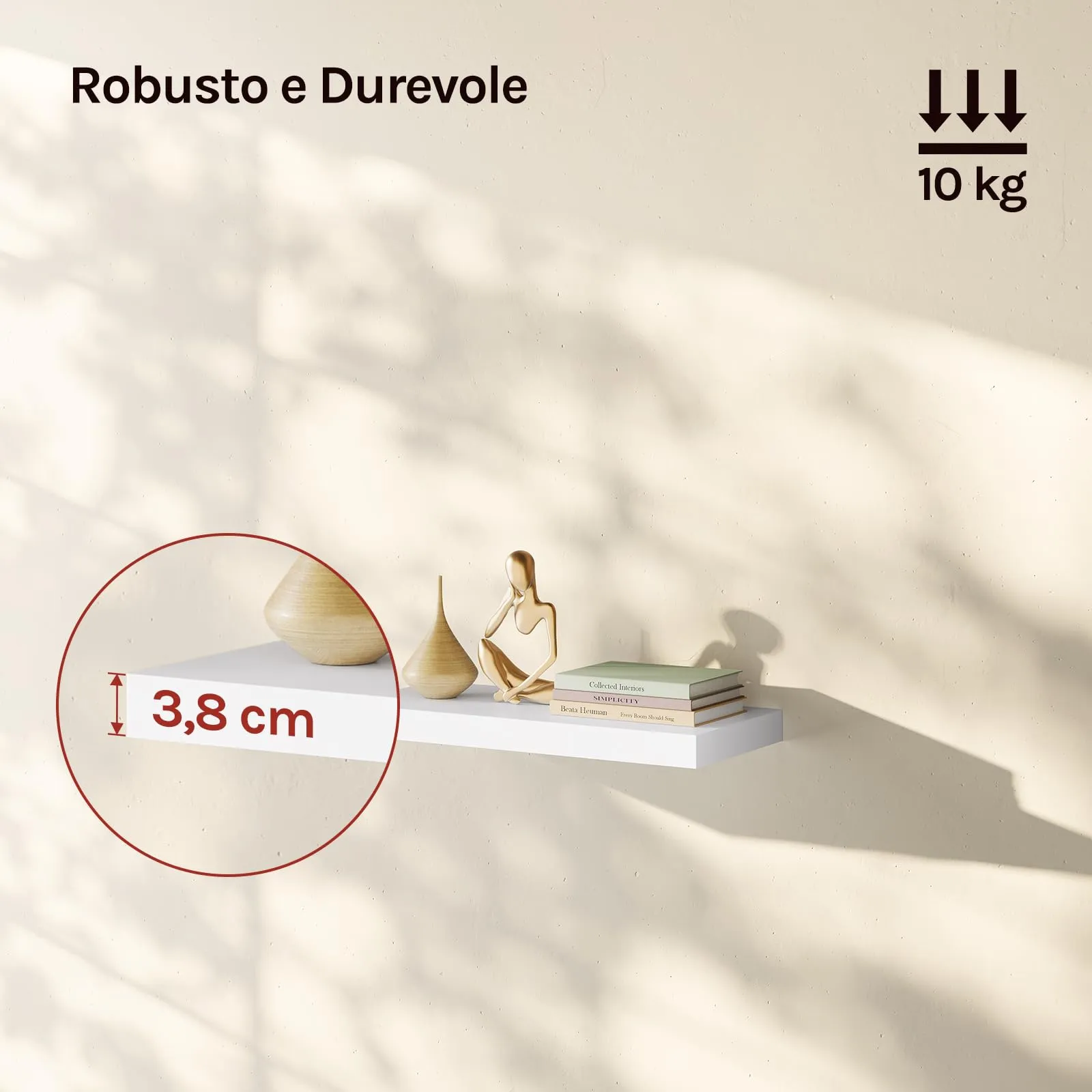 WOLTU Mensola da Muro Rettangolare in Legno Bianco 50cm RG9368ws-b - immagine 4