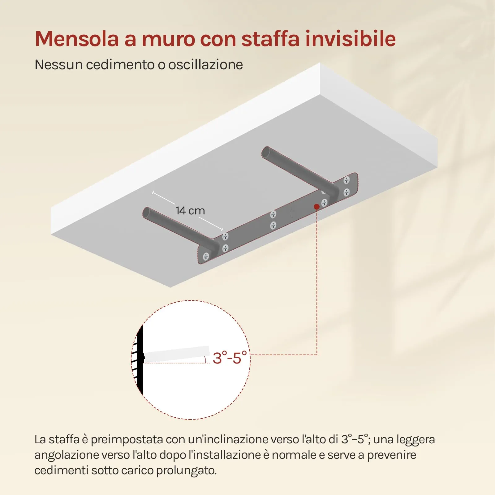 WOLTU Mensola da Muro Rettangolare in Legno Bianco 50cm RG9368ws-b - immagine 6