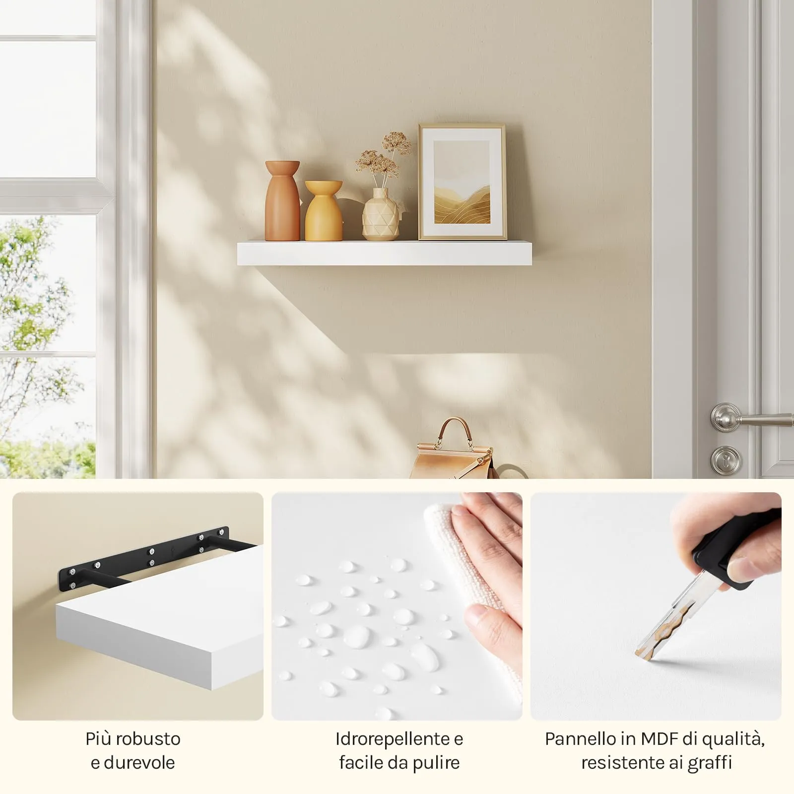 WOLTU Mensola da Muro Rettangolare in Legno Bianco 50cm RG9368ws-b - immagine 8