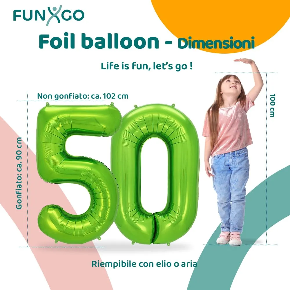 FUNXGO Palloncino Numero 50 Verde - immagine 2