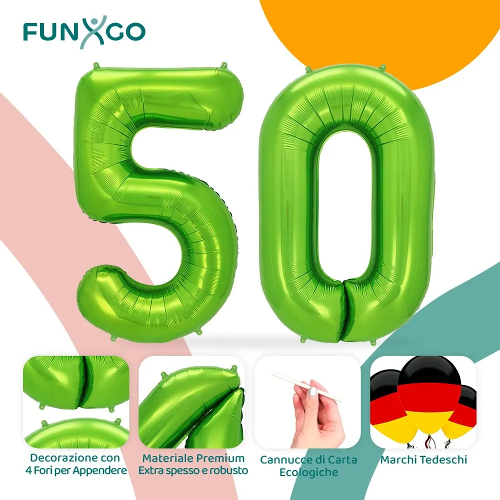 FUNXGO Palloncino Numero 50 Verde - immagine 3