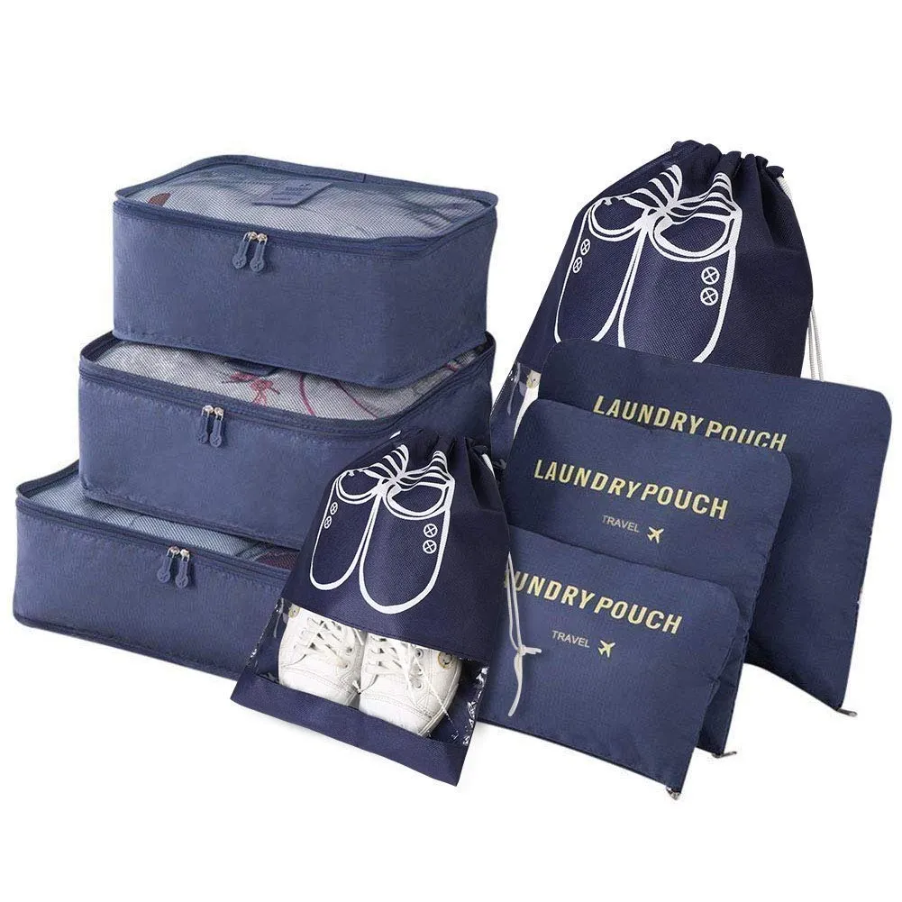 Vicloon Set Organizer per Valigie 8 in 1, Packing Cubes per Vestiti, Scarpe e Cosmetici, Blu Scuro - immagine 1