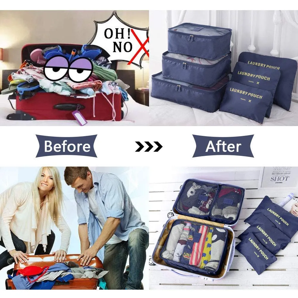 Vicloon Set Organizer per Valigie 8 in 1, Packing Cubes per Vestiti, Scarpe e Cosmetici, Blu Scuro - immagine 5