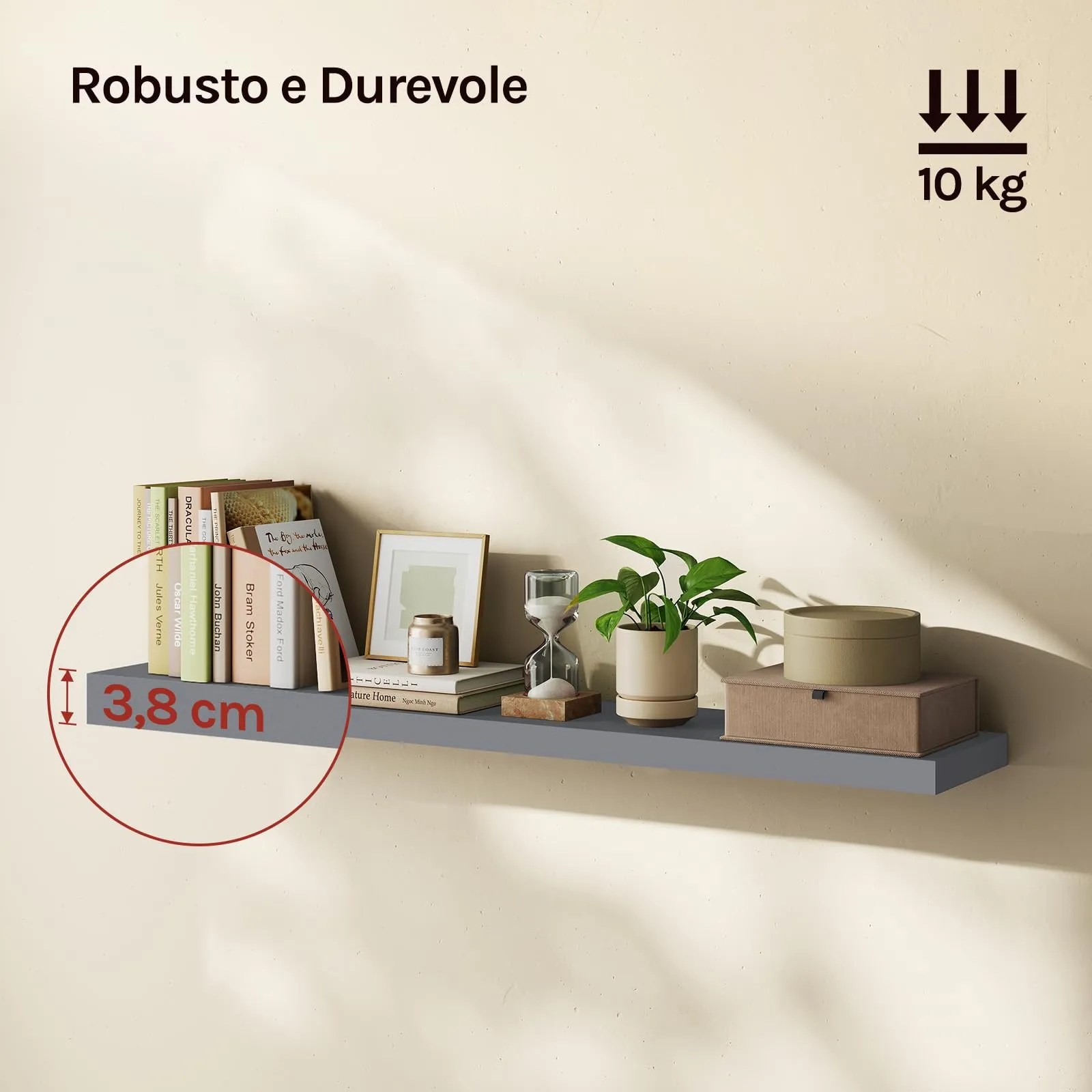 WOLTU Mensola da Muro Rettangolare in Legno Grigio Scuro 120cm RG9315dgr-b - immagine 2