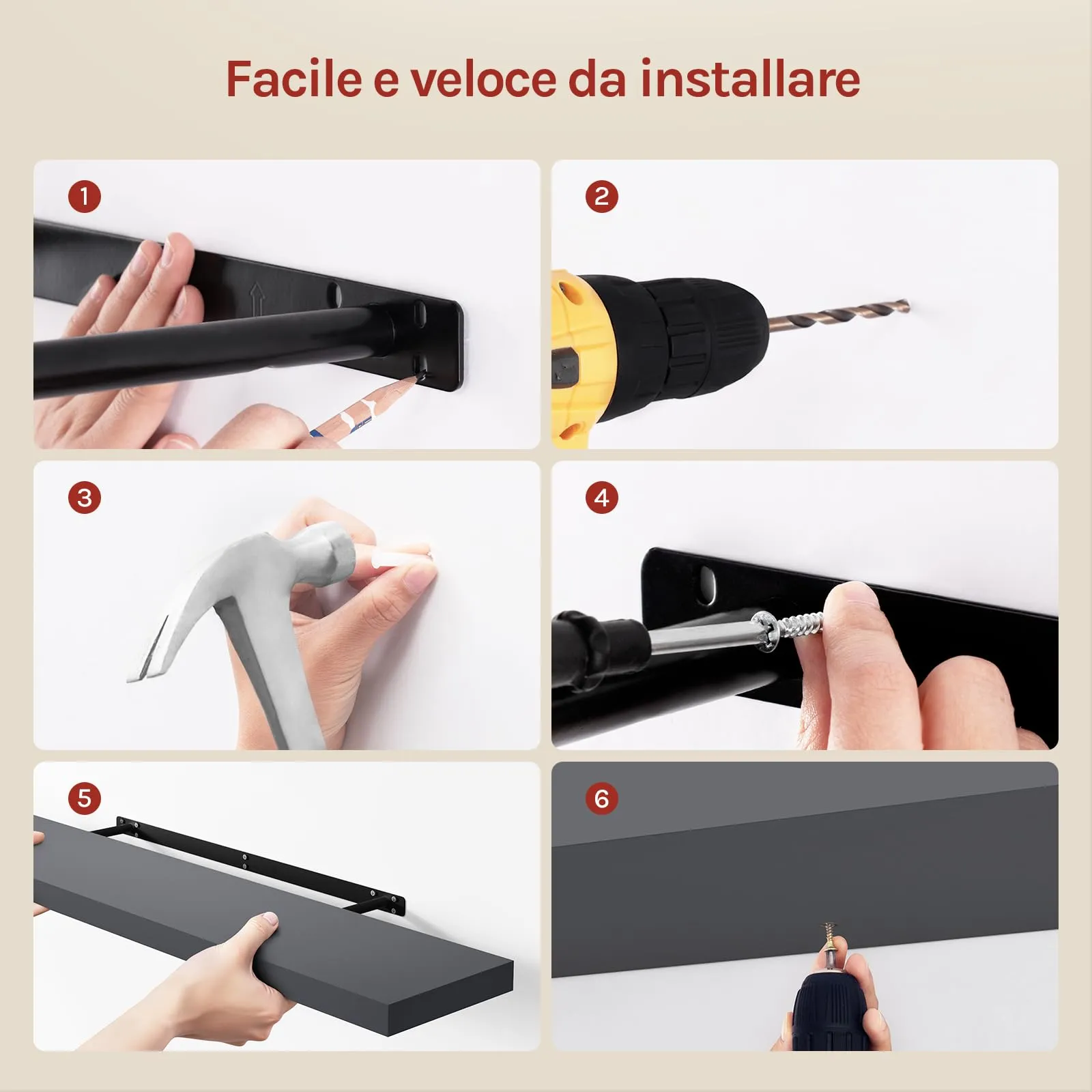 WOLTU Mensola da Muro Rettangolare in Legno Grigio Scuro 120cm RG9315dgr-b - immagine 4