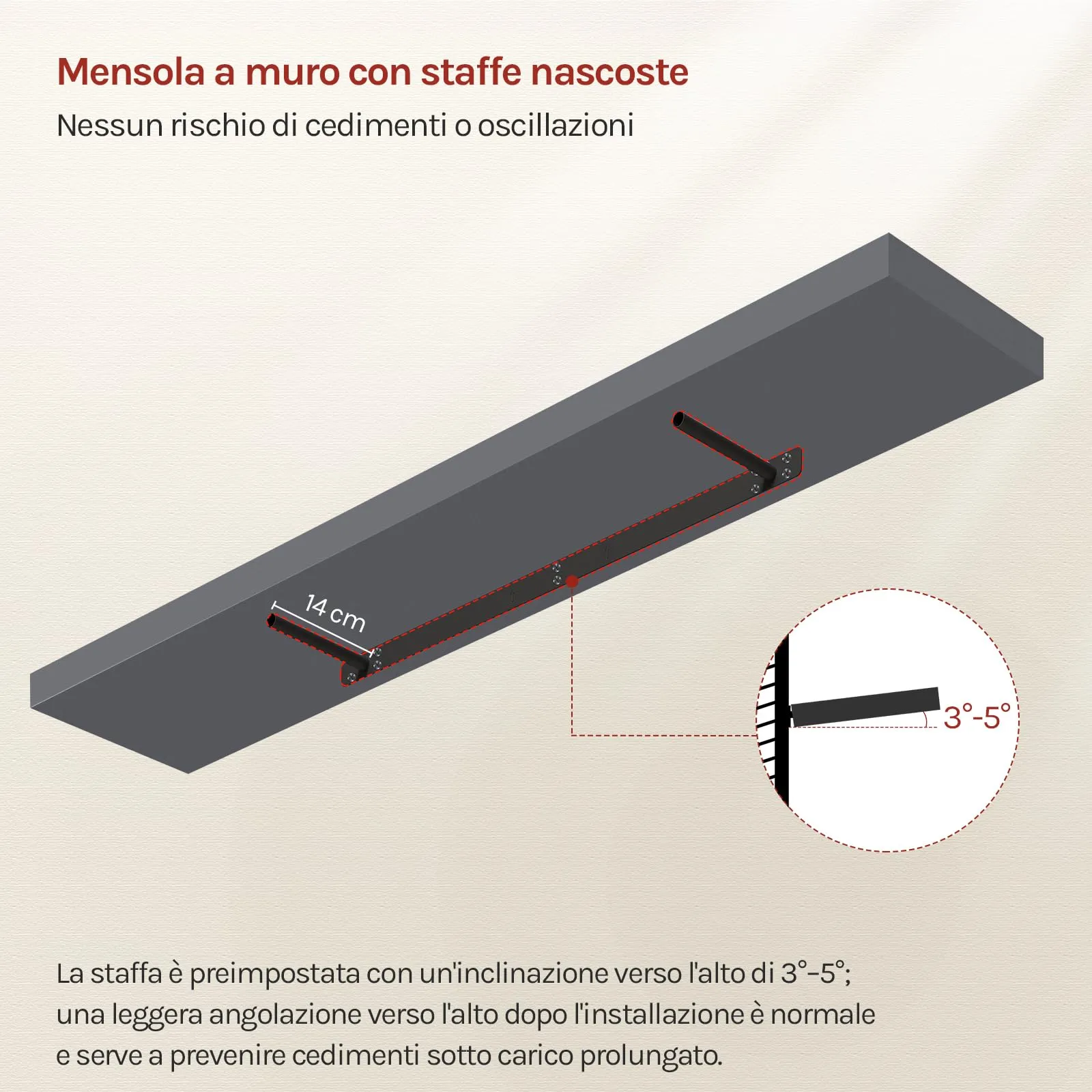 WOLTU Mensola da Muro Rettangolare in Legno Grigio Scuro 120cm RG9315dgr-b - immagine 5