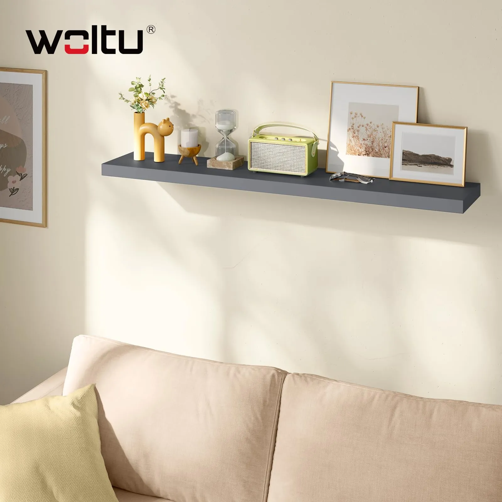 WOLTU Mensola da Muro Rettangolare in Legno Grigio Scuro 120cm RG9315dgr-b - immagine 6