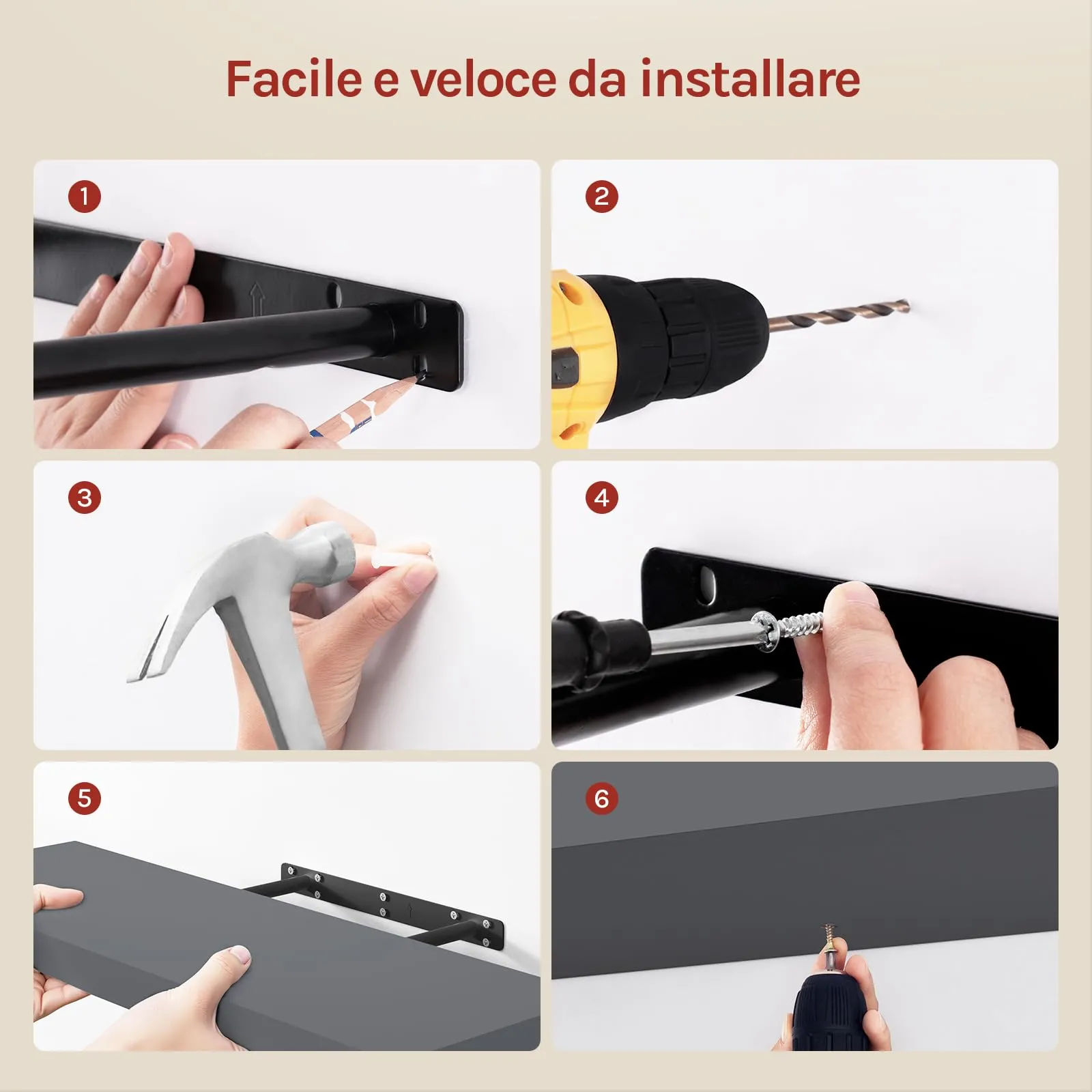 WOLTU Mensola da Muro in MDF, Grigio Scuro, 80x22.9x3.8cm - immagine 4