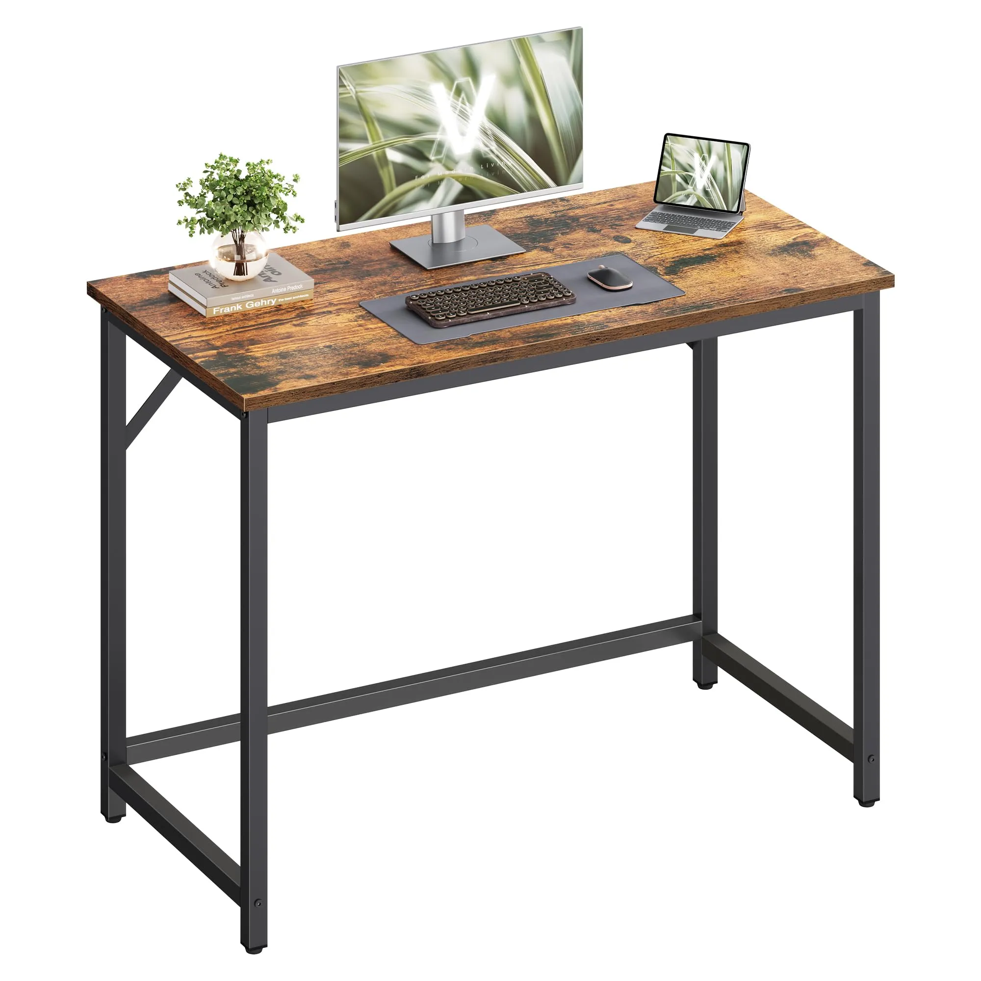 VASAGLE Scrivania per Computer in Stile Industriale, 50 x 100 x 76 cm, Marrone Vintage e Nero, LWD41X - immagine 1