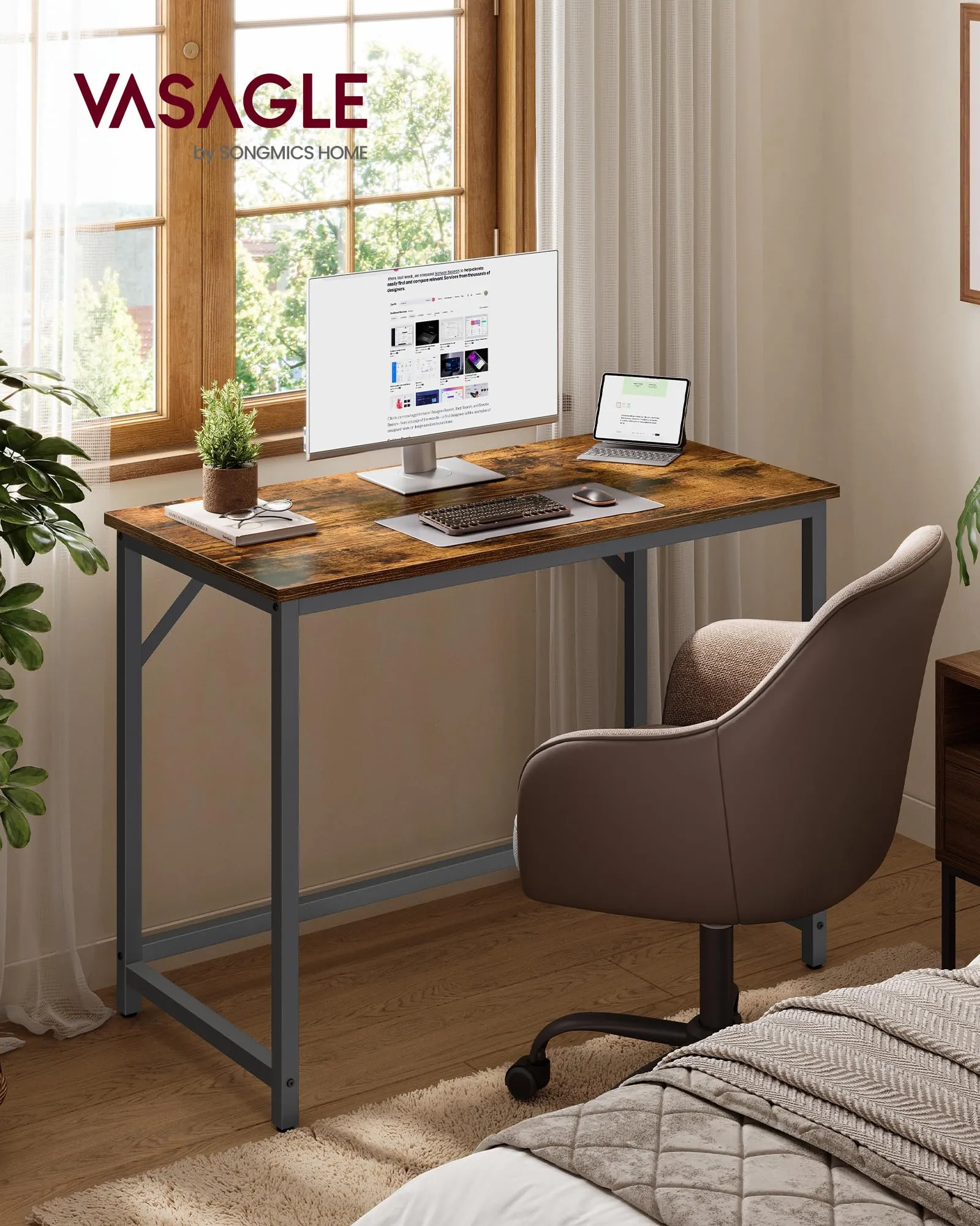 VASAGLE Scrivania per Computer in Stile Industriale, 50 x 100 x 76 cm, Marrone Vintage e Nero, LWD41X - immagine 2
