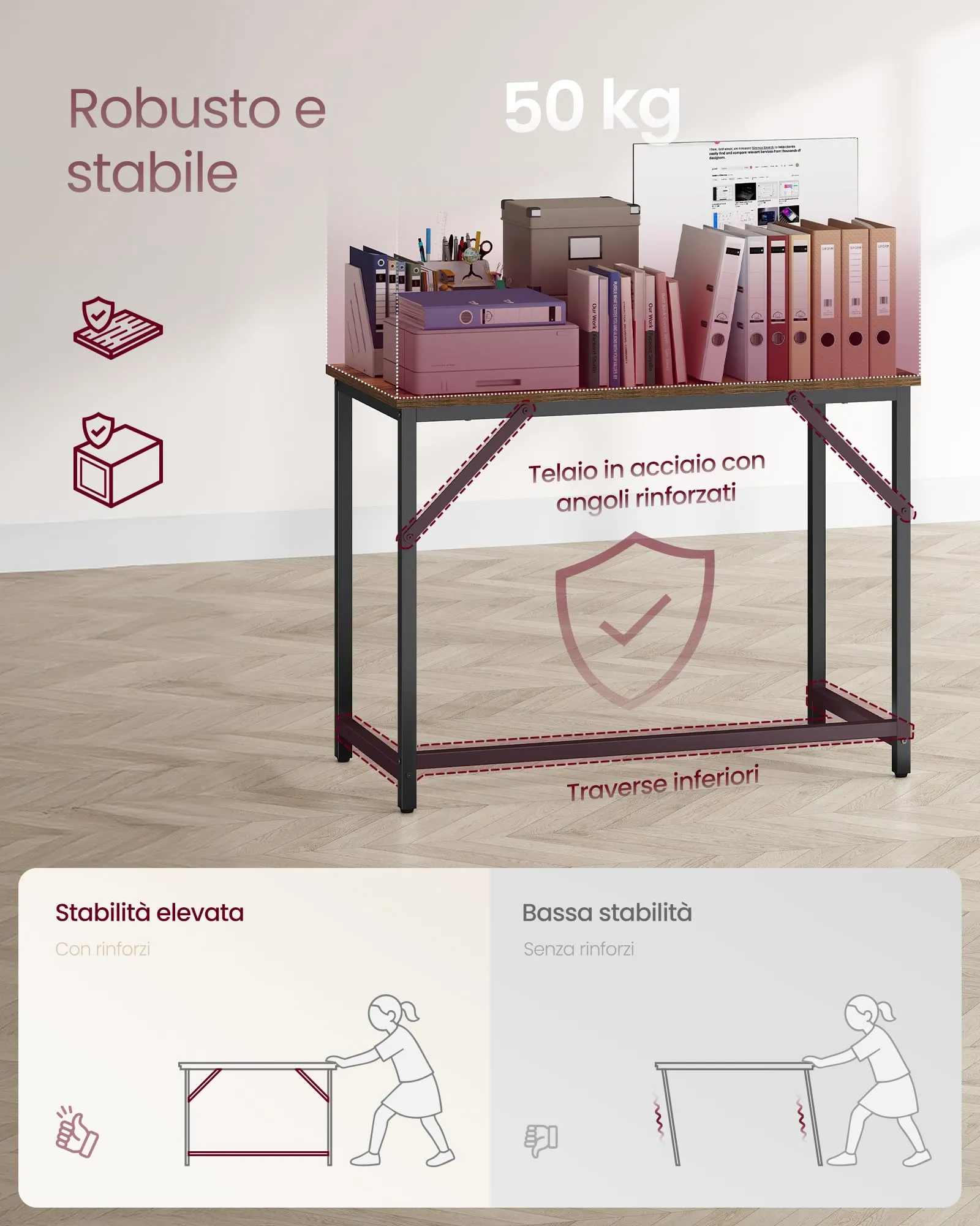 VASAGLE Scrivania per Computer in Stile Industriale, 50 x 100 x 76 cm, Marrone Vintage e Nero, LWD41X - immagine 4