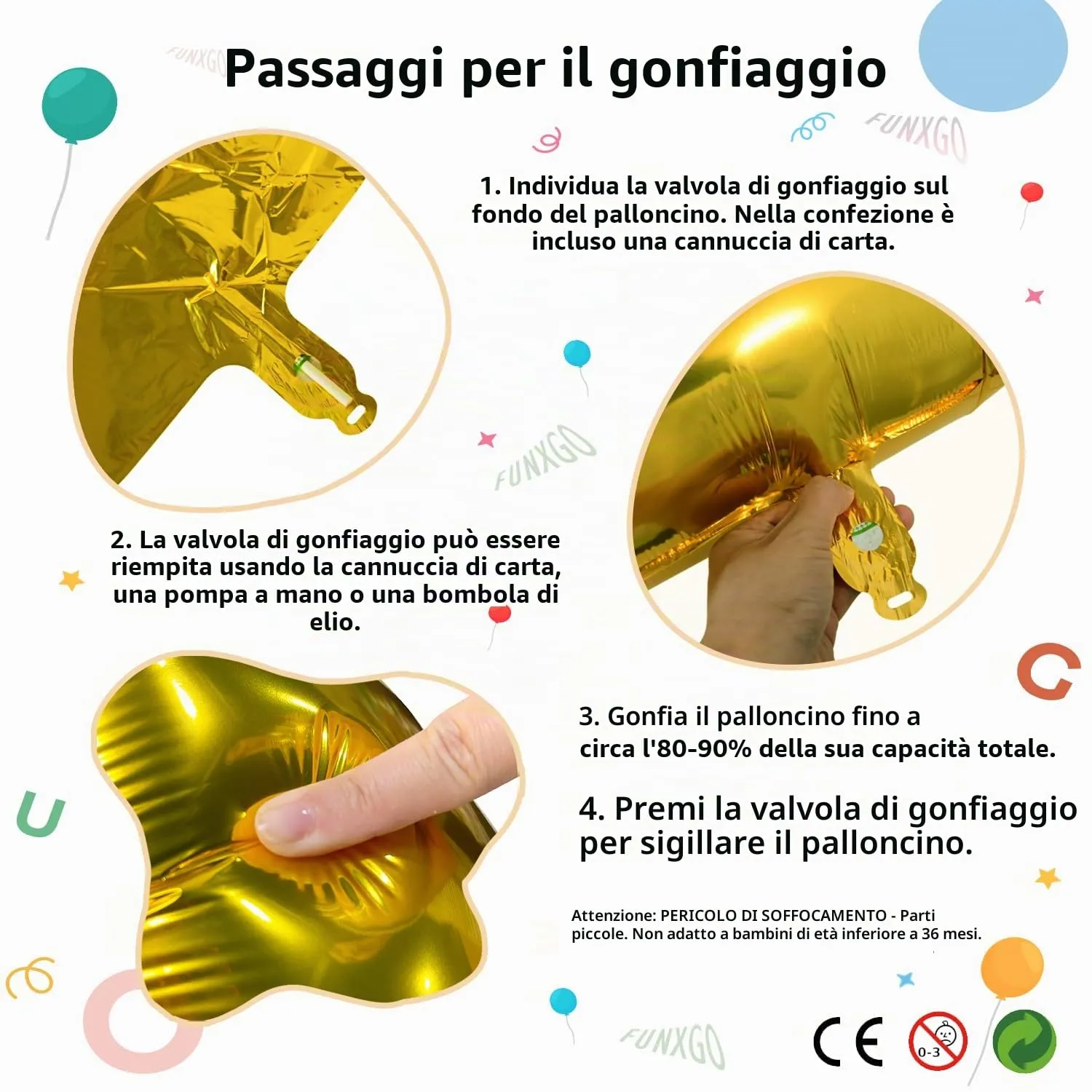 FUNXGO Palloncini Numero 60 Oro, Set di due pezzi (Grande e Piccolo) - immagine 6