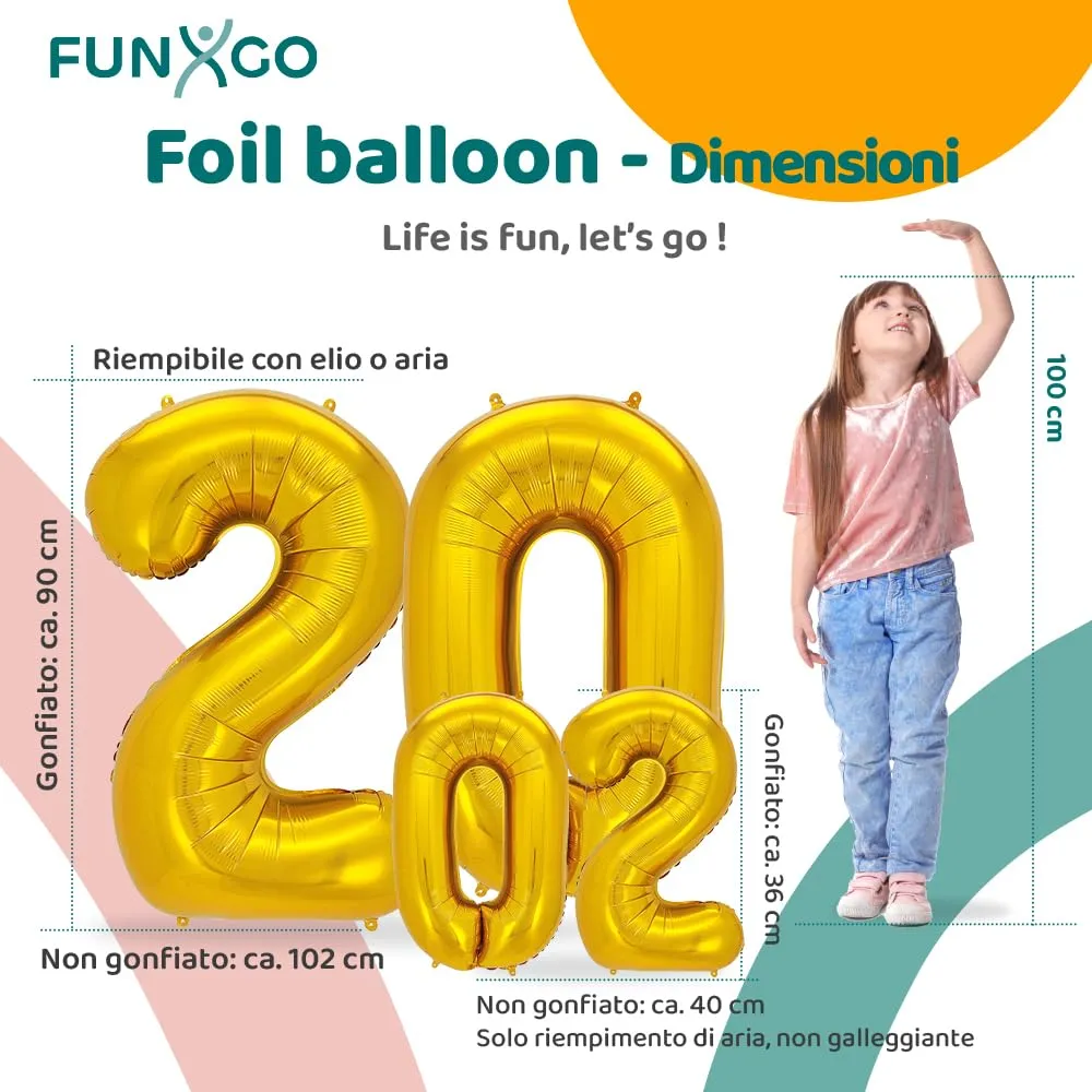 FUNXGO Palloncino Numero 20 Oro - Set di due pezzi (grande e piccolo) - immagine 2