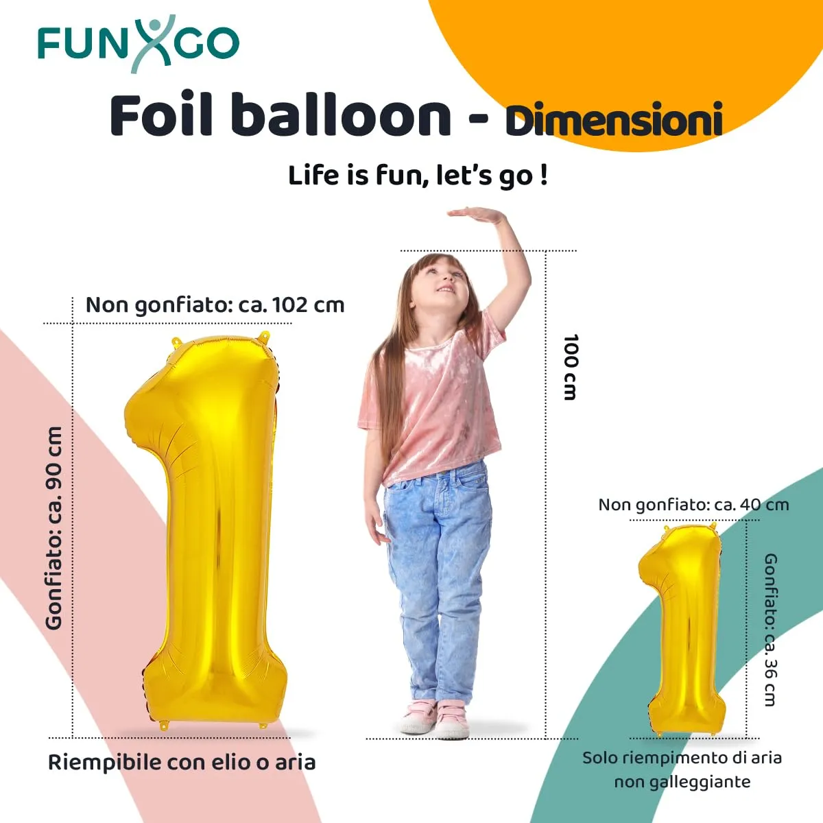 FUNXGO Palloncino Numero 1 Oro, Set di 2 Pezzi (Grande e Piccolo) - immagine 2