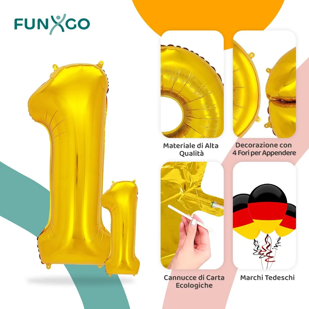 FUNXGO Palloncino Numero 1 Oro, Set di 2 Pezzi (Grande e Piccolo) - immagine 3