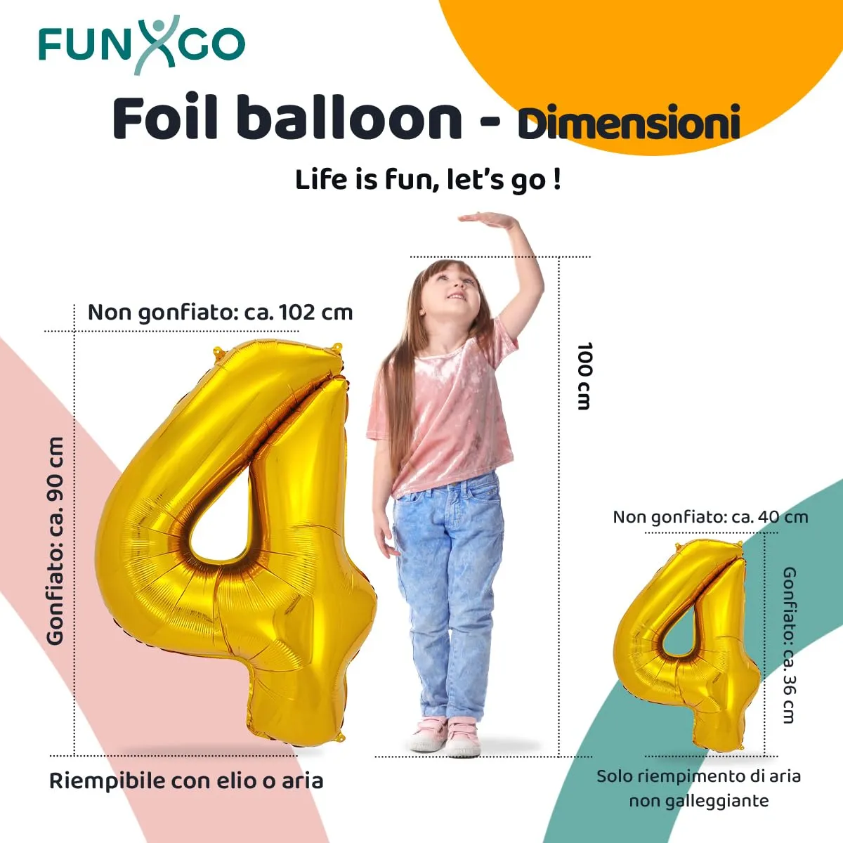FUNXGO Palloncino Numero 4 Oro, Set di due pezzi (Grande e Piccolo) - immagine 2