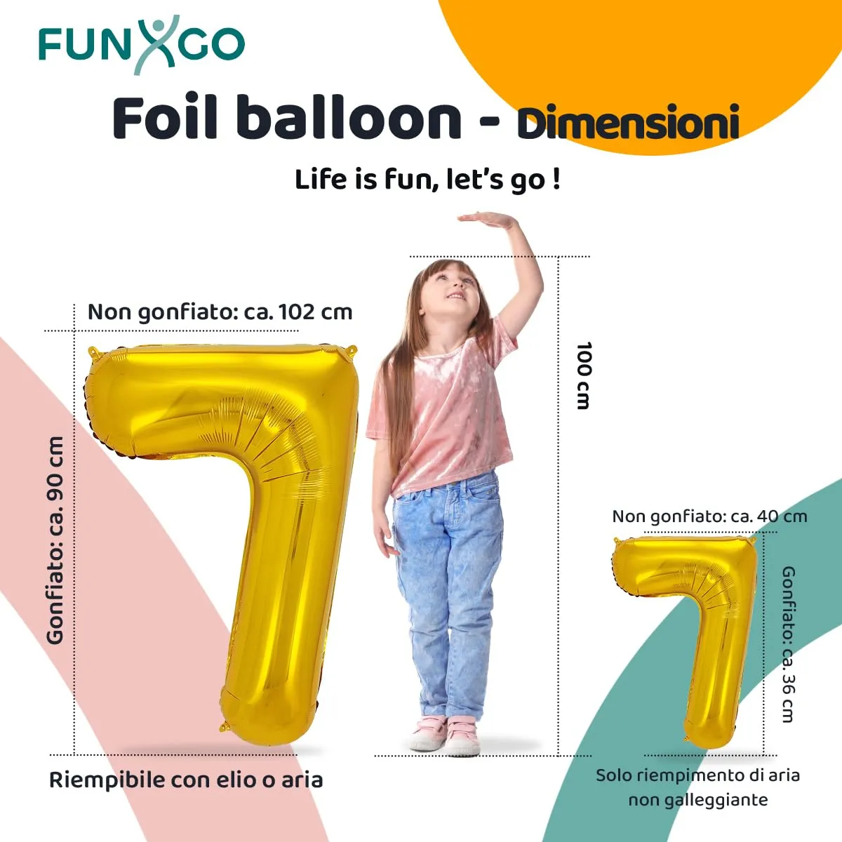 FUNXGO Palloncino Numero 7 Oro, set di due pezzi (uno grande e uno piccolo) - immagine 2