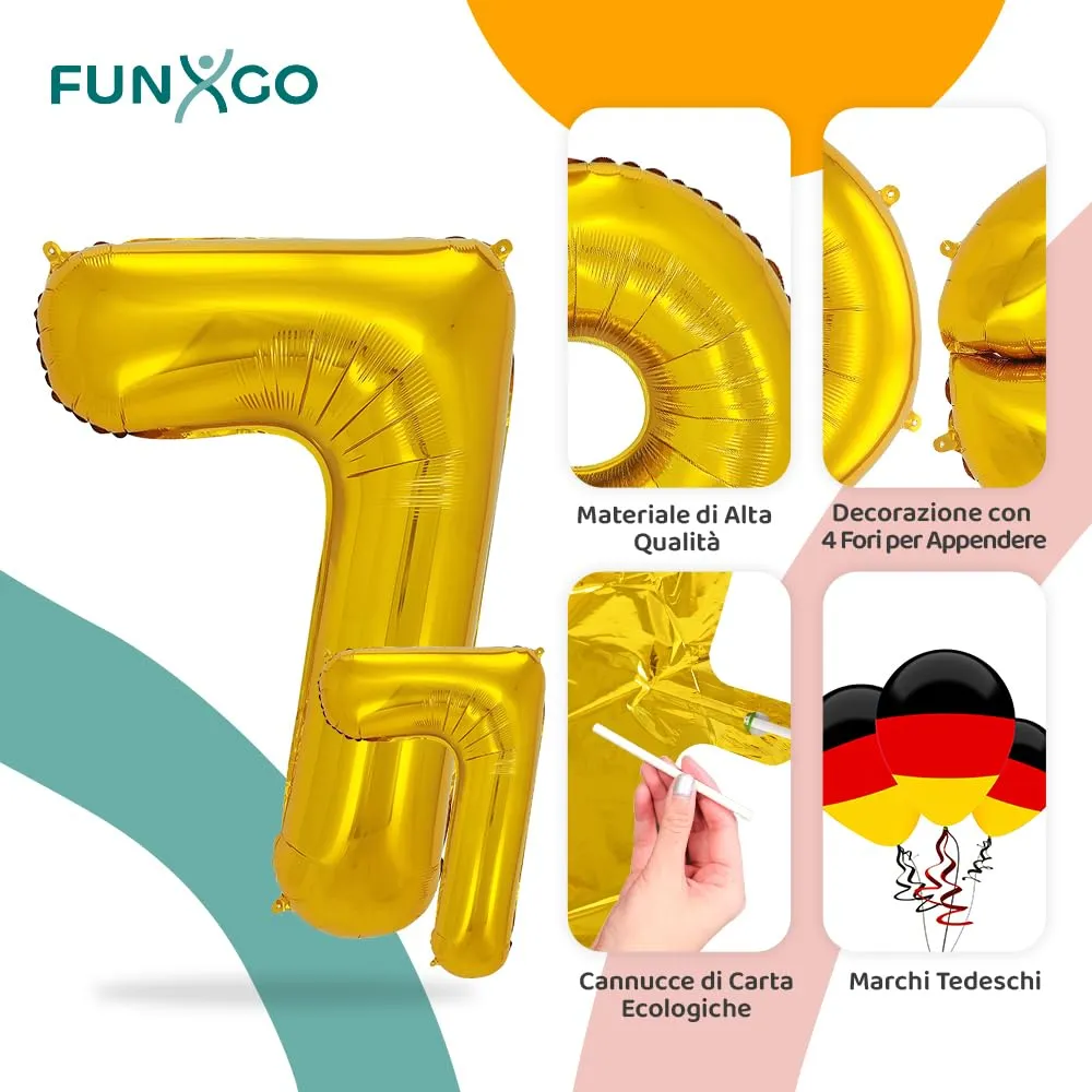 FUNXGO Palloncino Numero 7 Oro, set di due pezzi (uno grande e uno piccolo) - immagine 3