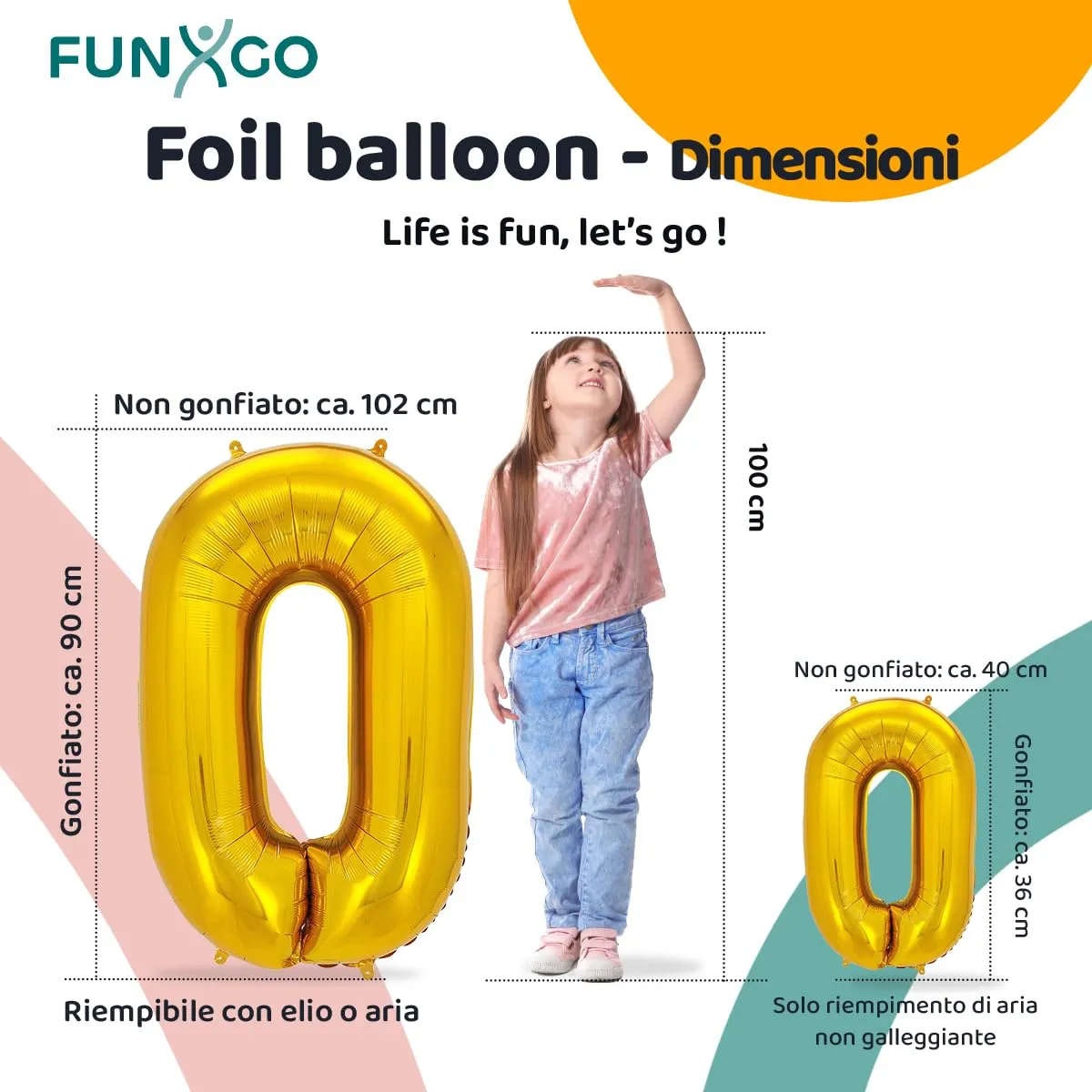 FUNXGO Palloncino Numero 0 Oro, Set di 2 Pezzi (Grande e Piccolo) - immagine 2