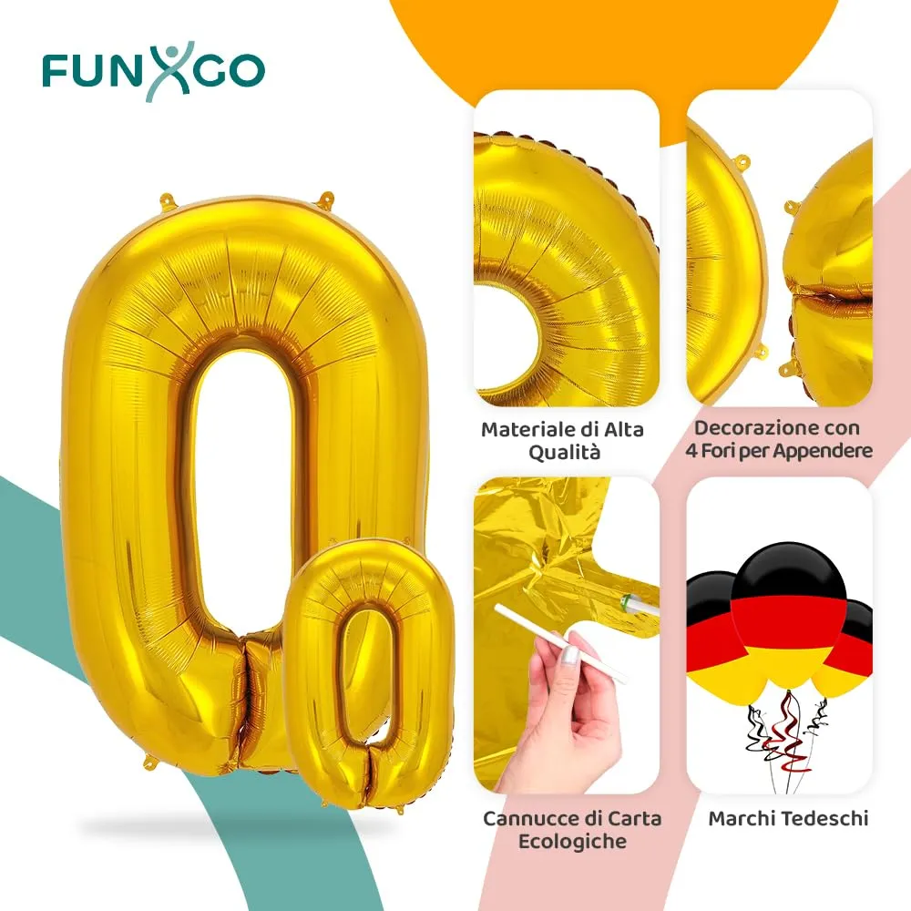FUNXGO Palloncino Numero 0 Oro, Set di 2 Pezzi (Grande e Piccolo) - immagine 3