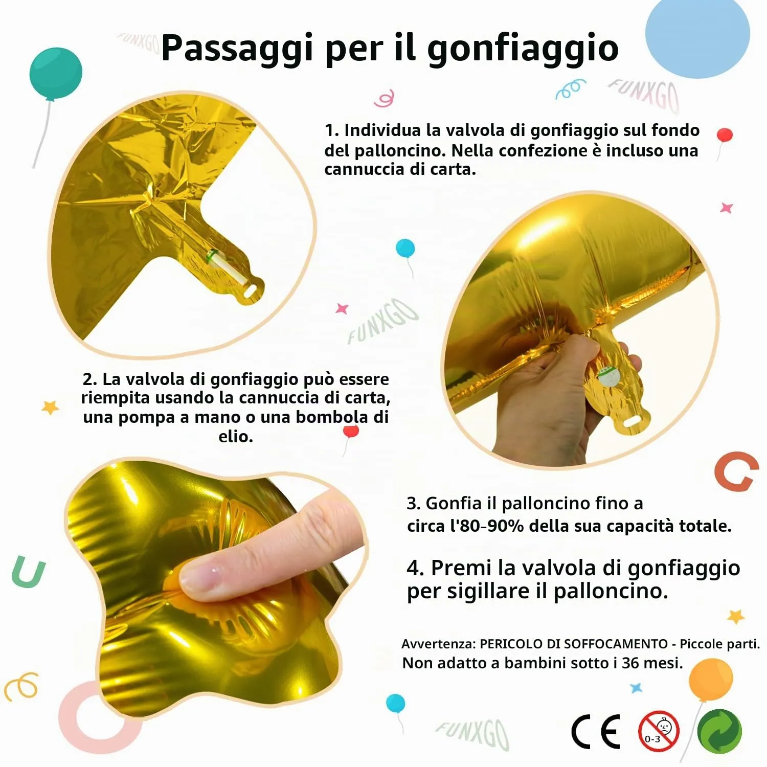 FUNXGO Palloncino Numero 5 Oro - Set di 2 Pezzi (Grande e Piccolo) - immagine 6