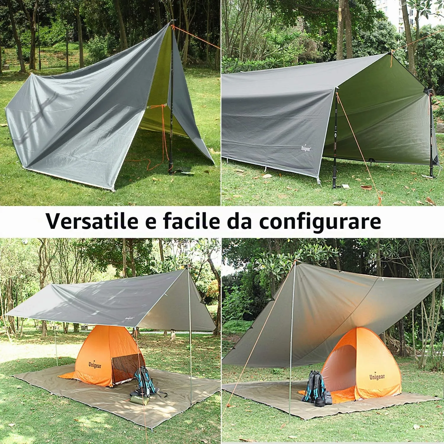 Unigear Telo Antipioggia Tarp Rain Fly 3x5m Grigio - immagine 2
