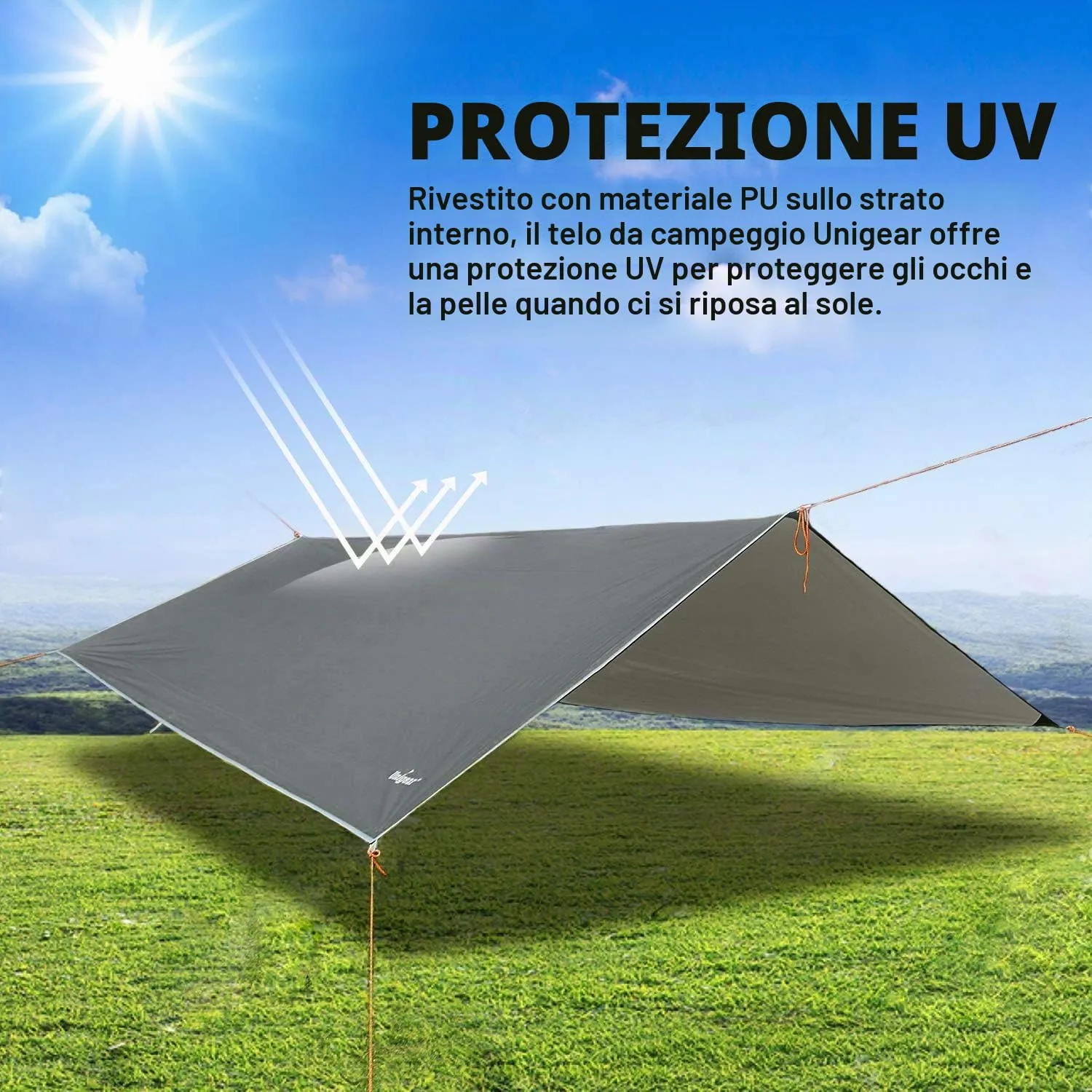 Unigear Telo Antipioggia Tarp Rain Fly 3x5m Grigio - immagine 4