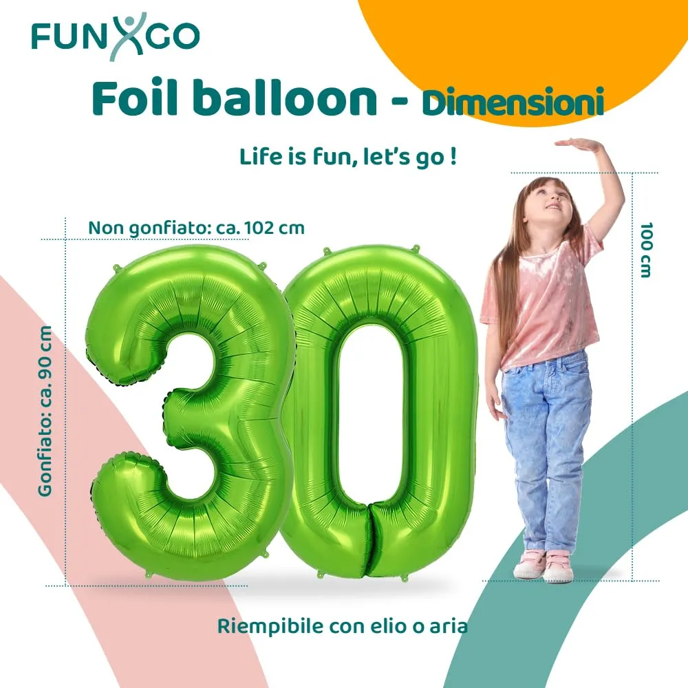 FUNXGO Palloncino Numero 30 Verde - immagine 2