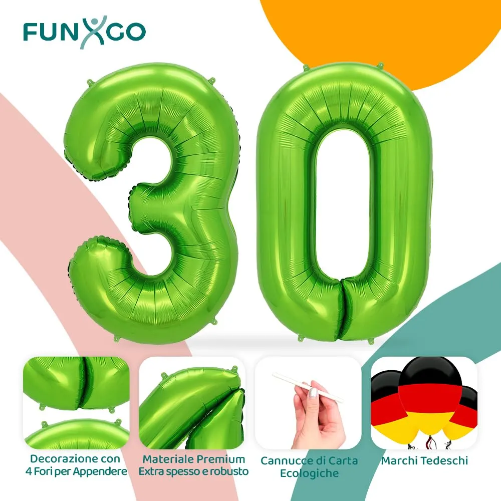 FUNXGO Palloncino Numero 30 Verde - immagine 3