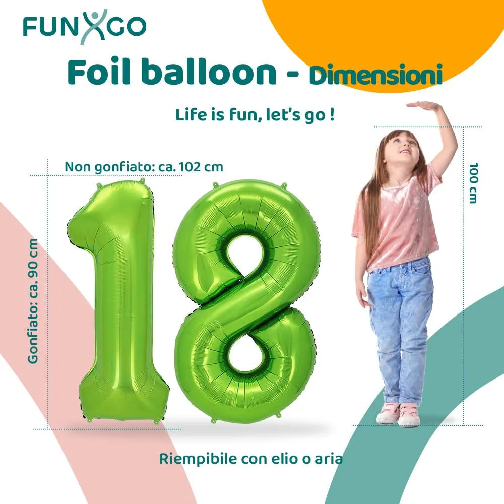 FUNXGO Palloncino Numero 18 Verde - immagine 2