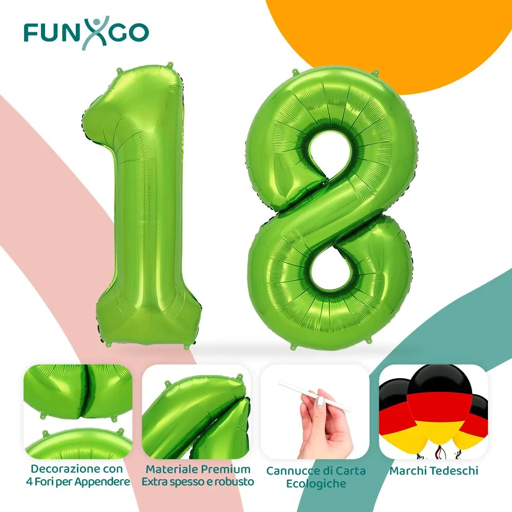 FUNXGO Palloncino Numero 18 Verde - immagine 3